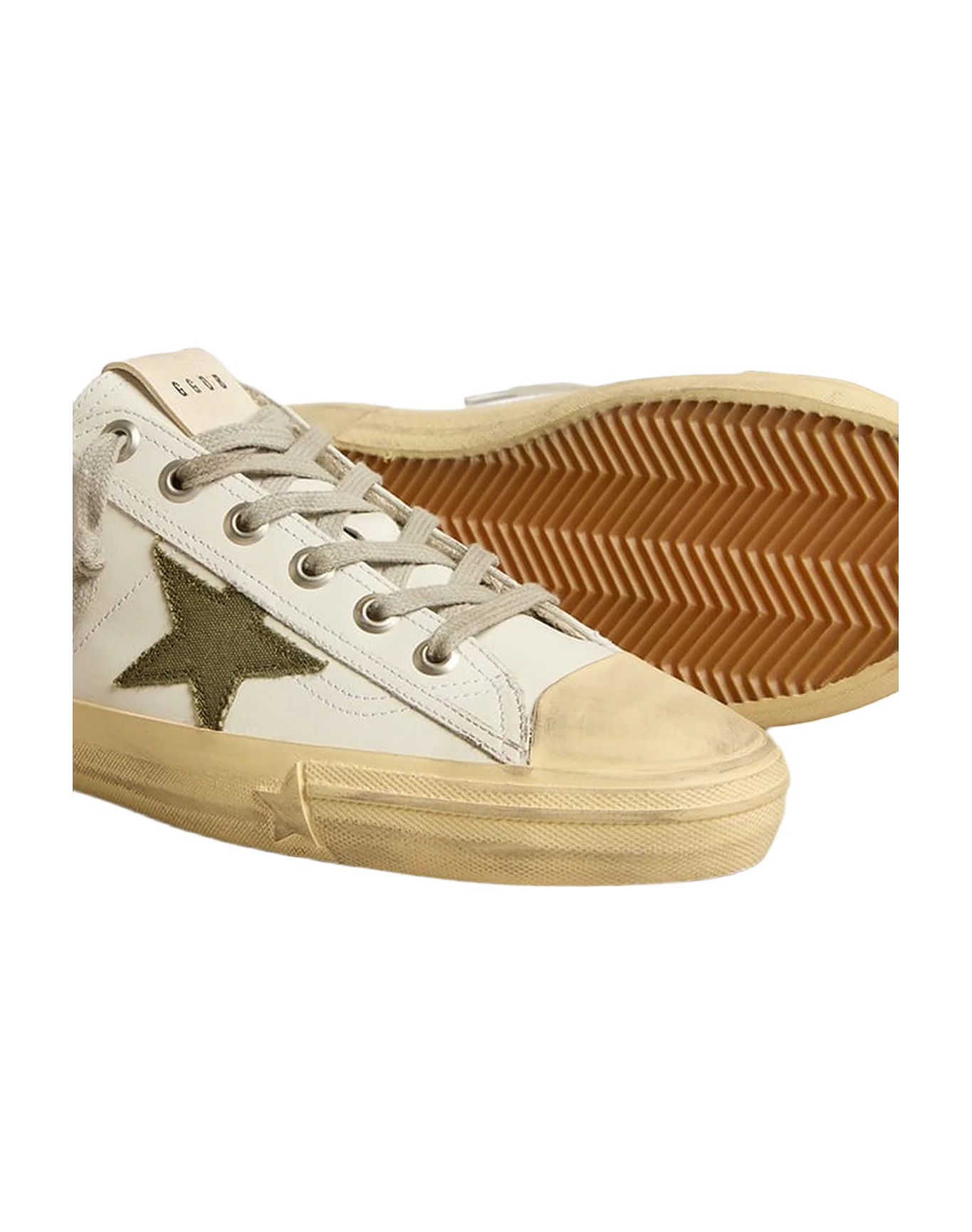 Men | V-Star White Leather with Green Canvas Star | White x Green - Image 2