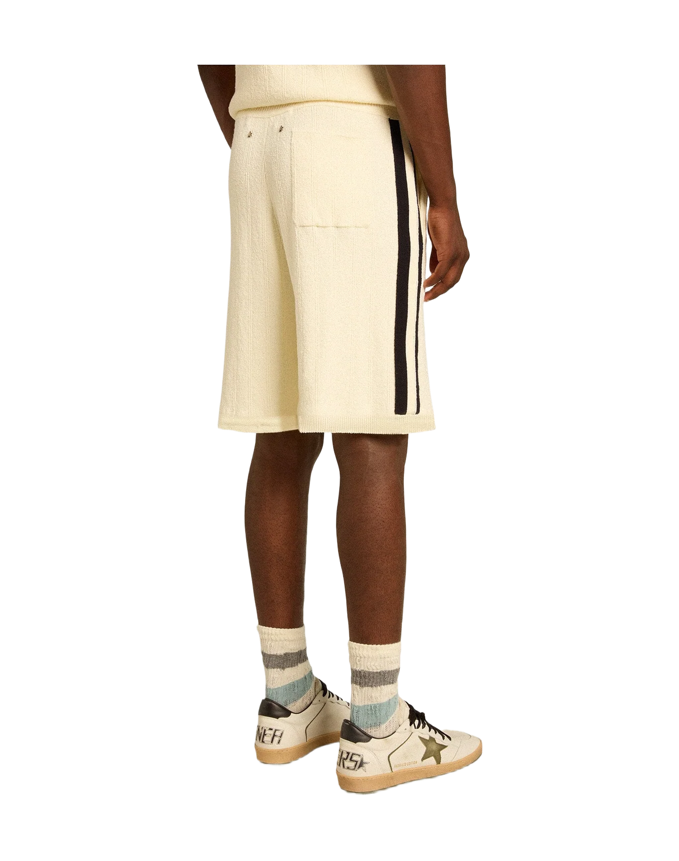 Men | Vintage White Shorts with Blue Rib Knit On The Sides | Antique White x Ink Blue - Image 10