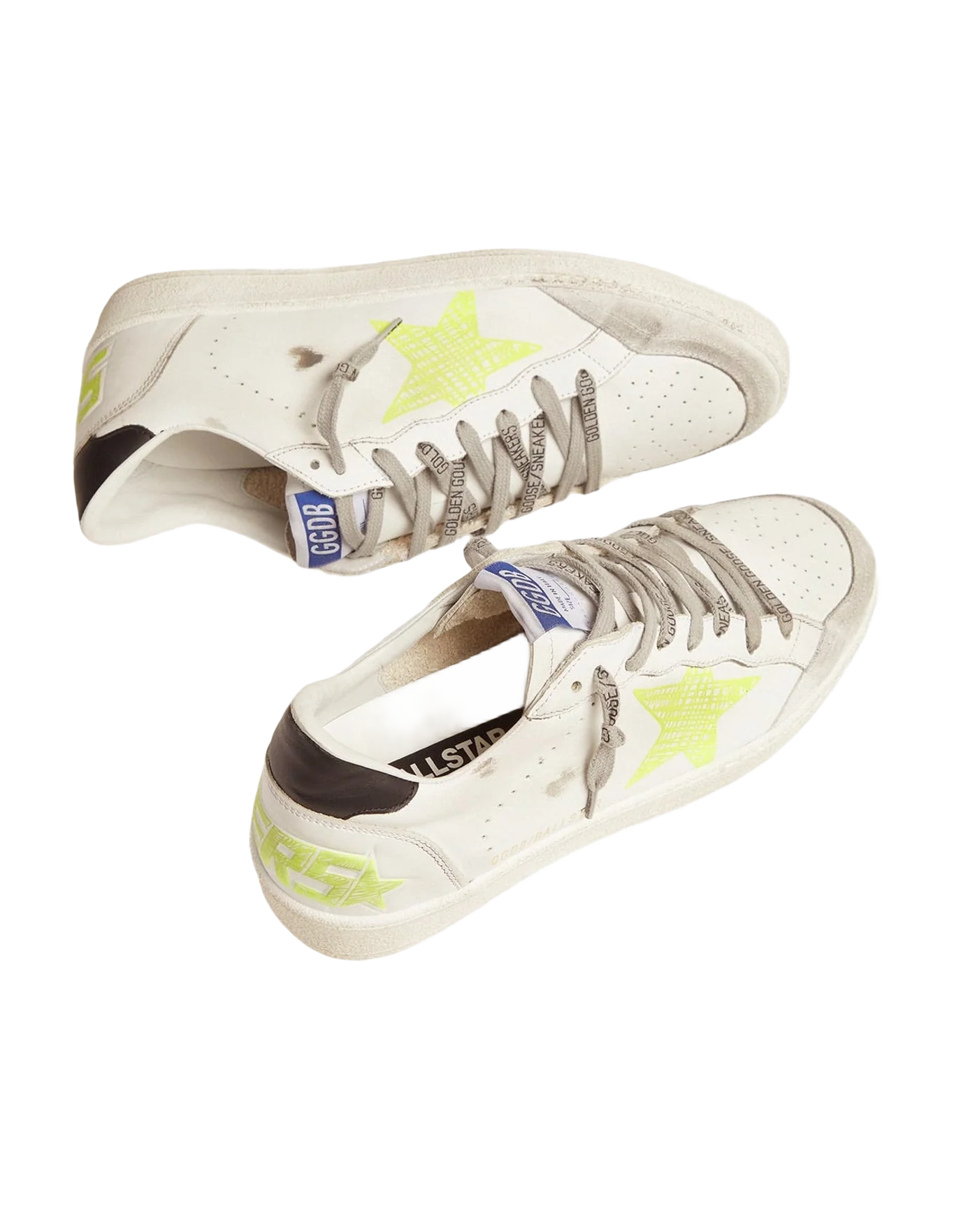 Men | White Ball Star Sneakers with Fluorescent Yellow Details | White x Optic White x Fluo Yellow
