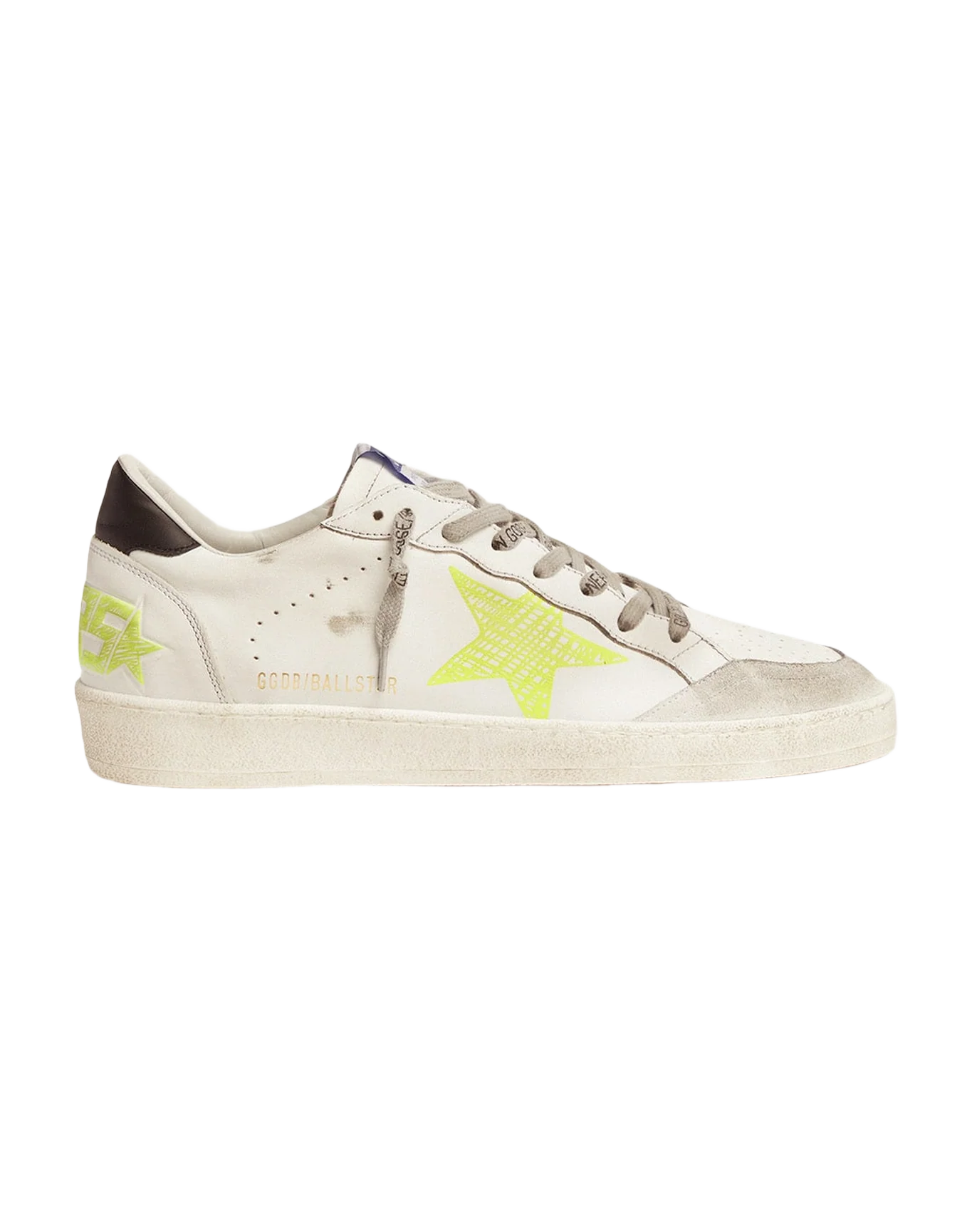 Men | White Ball Star Sneakers with Fluorescent Yellow Details | White x Optic White x Fluo Yellow - Image 2