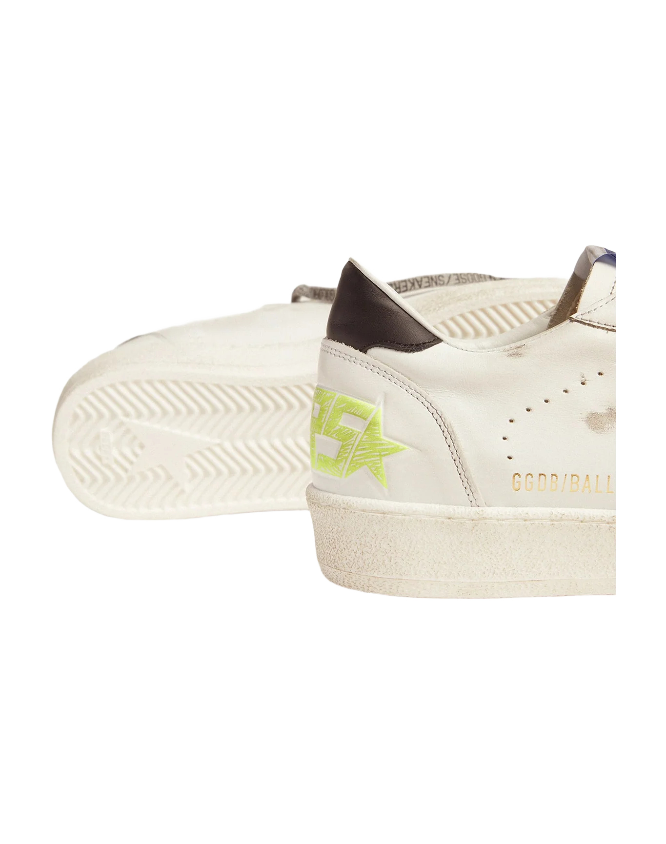 Men | White Ball Star Sneakers with Fluorescent Yellow Details | White x Optic White x Fluo Yellow - Image 3