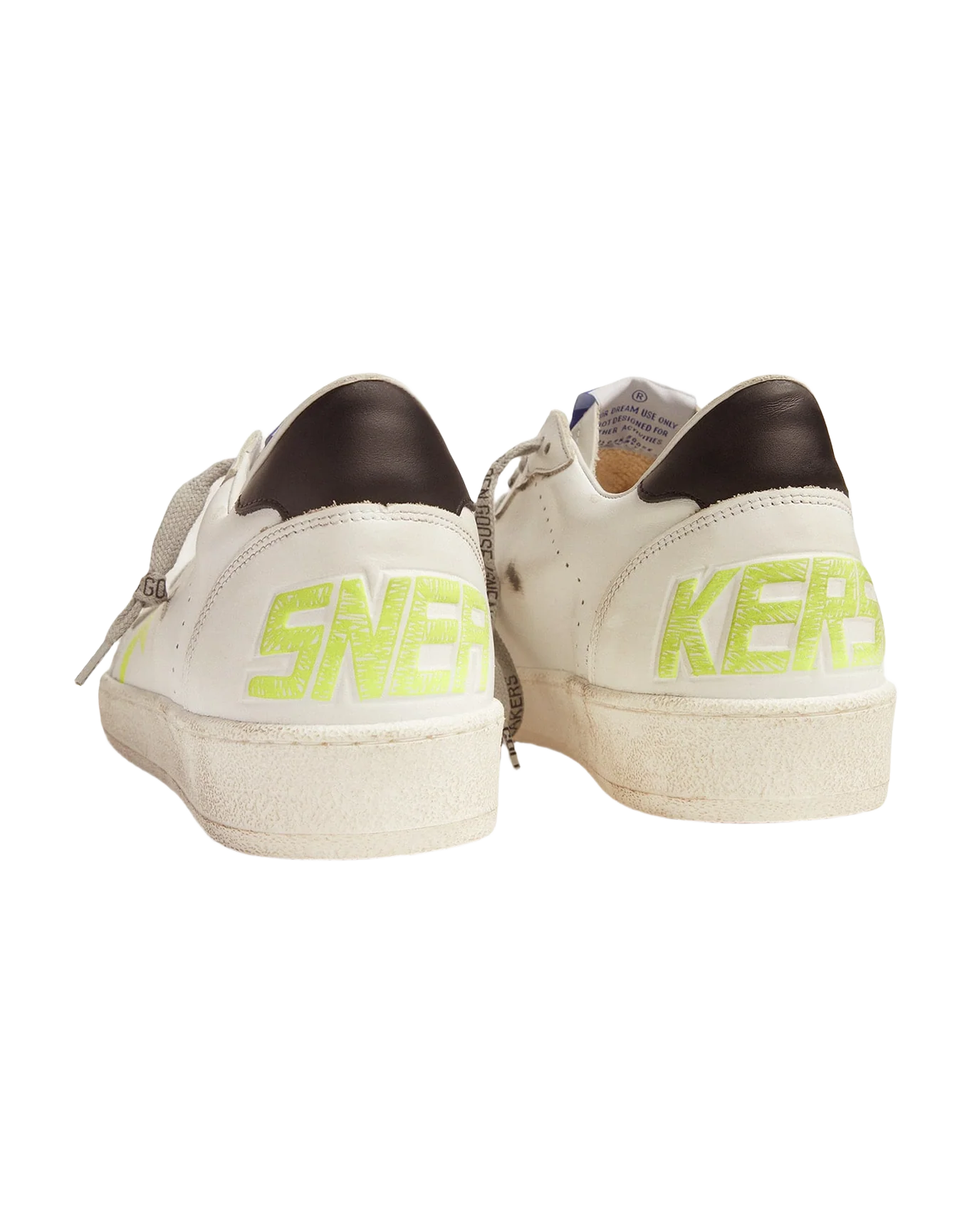 Men | White Ball Star Sneakers with Fluorescent Yellow Details | White x Optic White x Fluo Yellow - Image 4