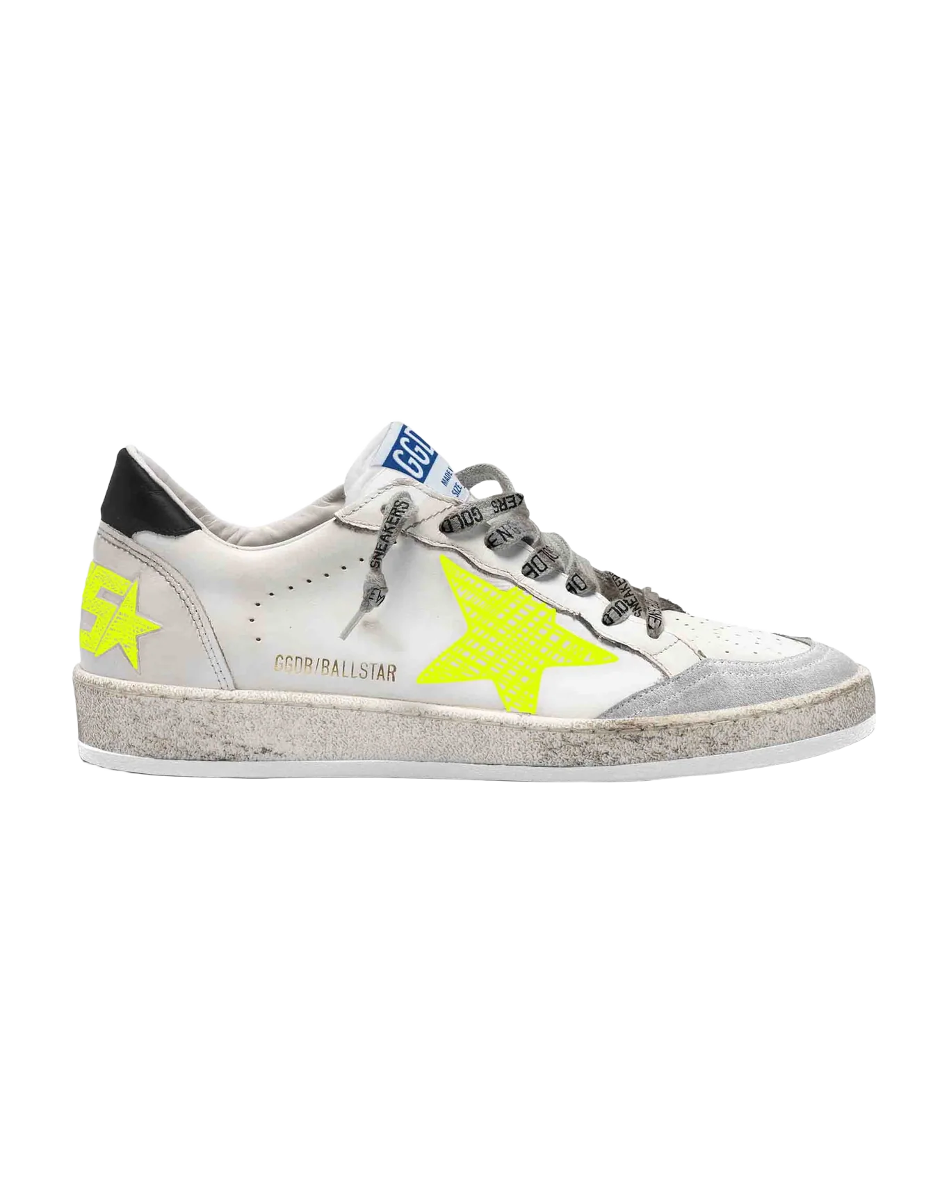 Men | White Ball Star Sneakers with Fluorescent Yellow Details | White x Optic White x Fluo Yellow - Image 5