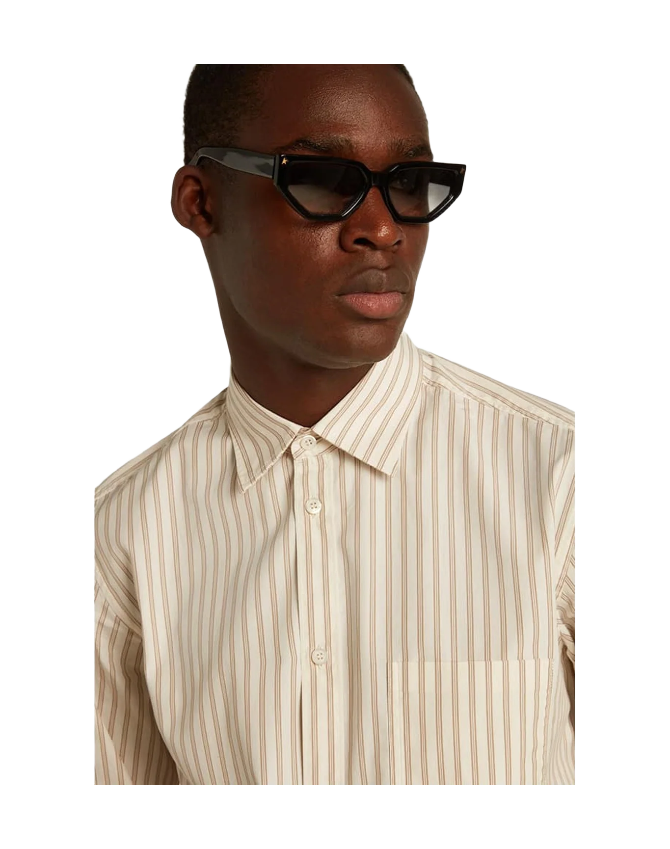 Men | White Cotton Shirt with Beige Stripes | Arctic Wolf x Travertine