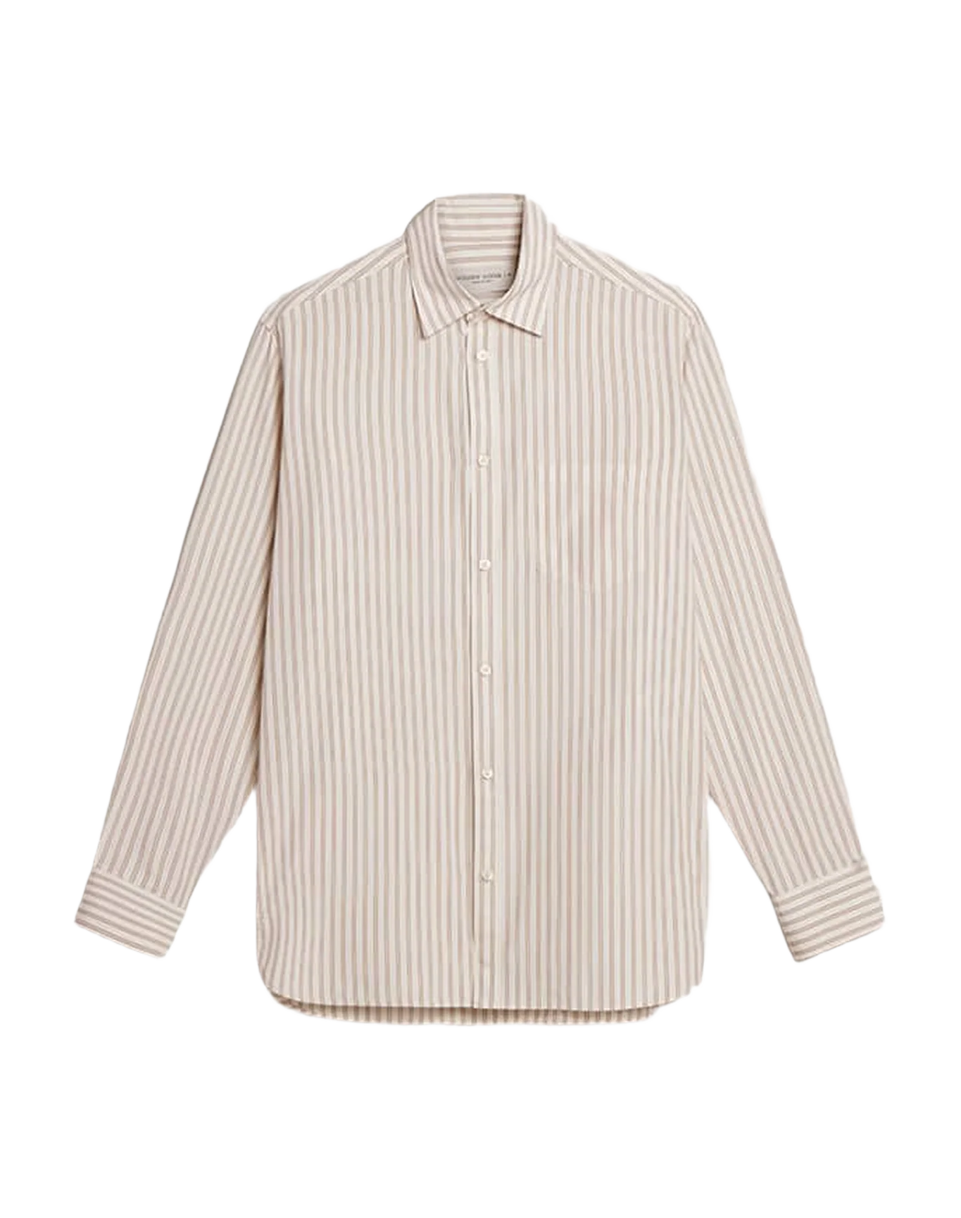 Men | White Cotton Shirt with Beige Stripes | Arctic Wolf x Travertine - Image 10