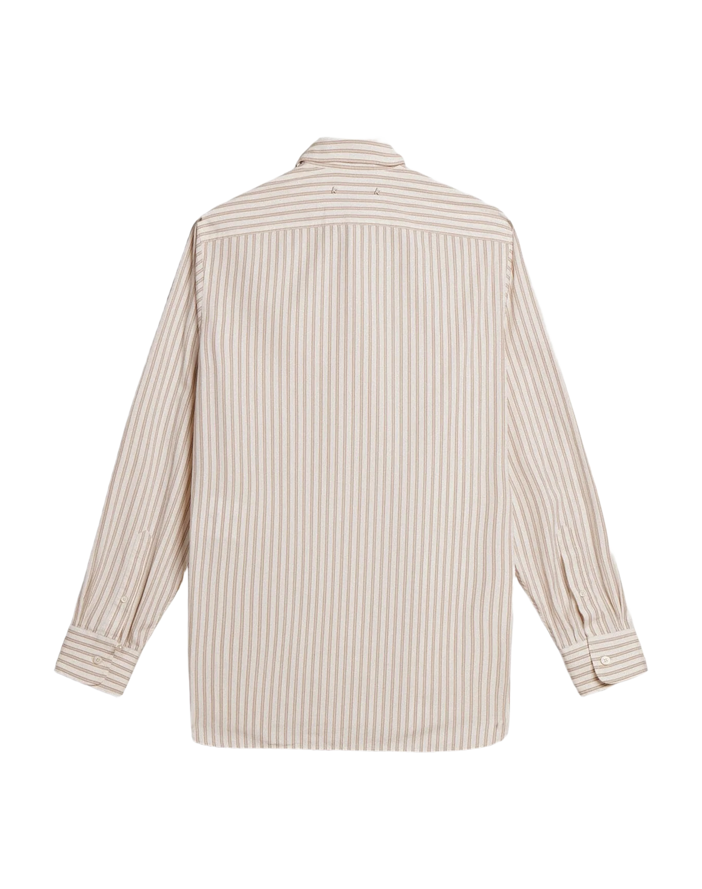 Men | White Cotton Shirt with Beige Stripes | Arctic Wolf x Travertine - Image 11