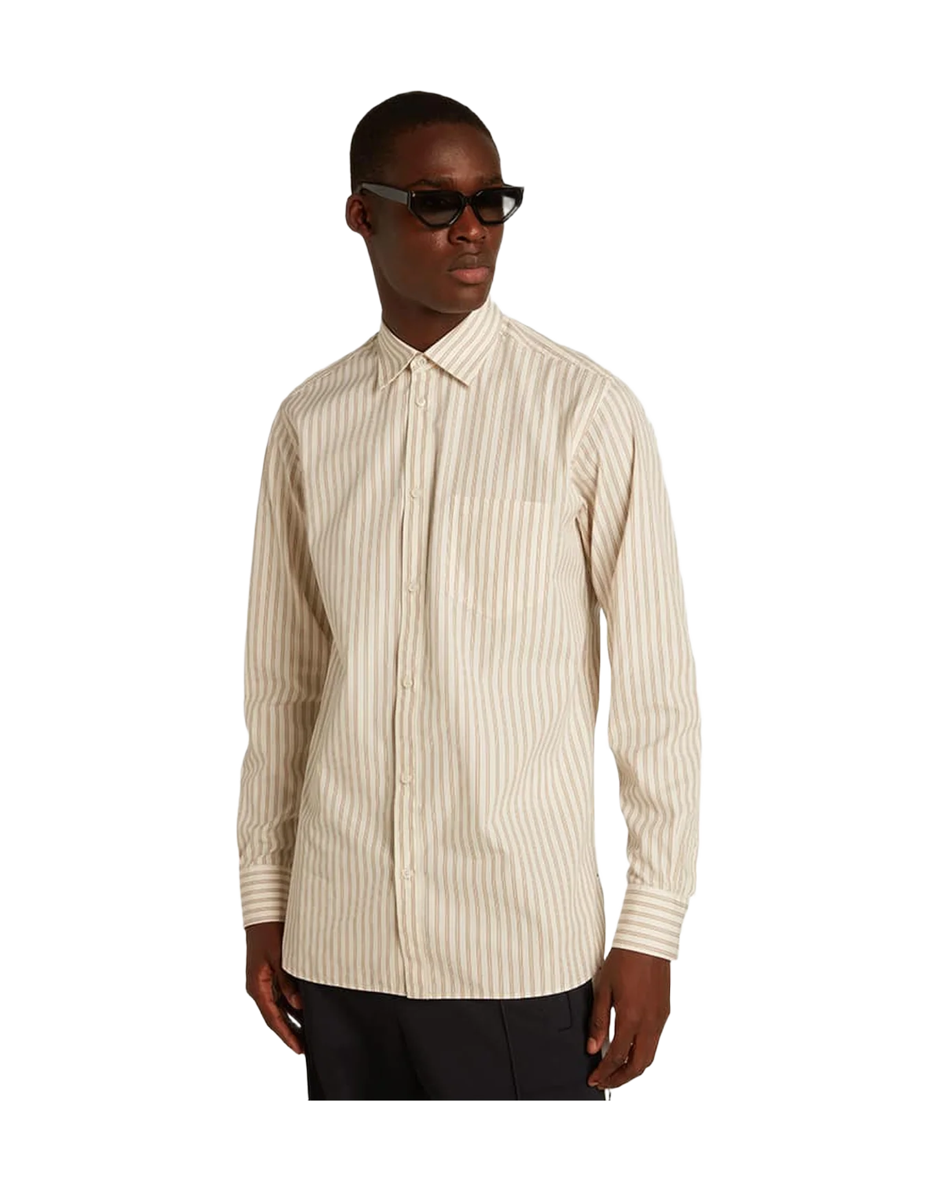 Men | White Cotton Shirt with Beige Stripes | Arctic Wolf x Travertine - Image 4
