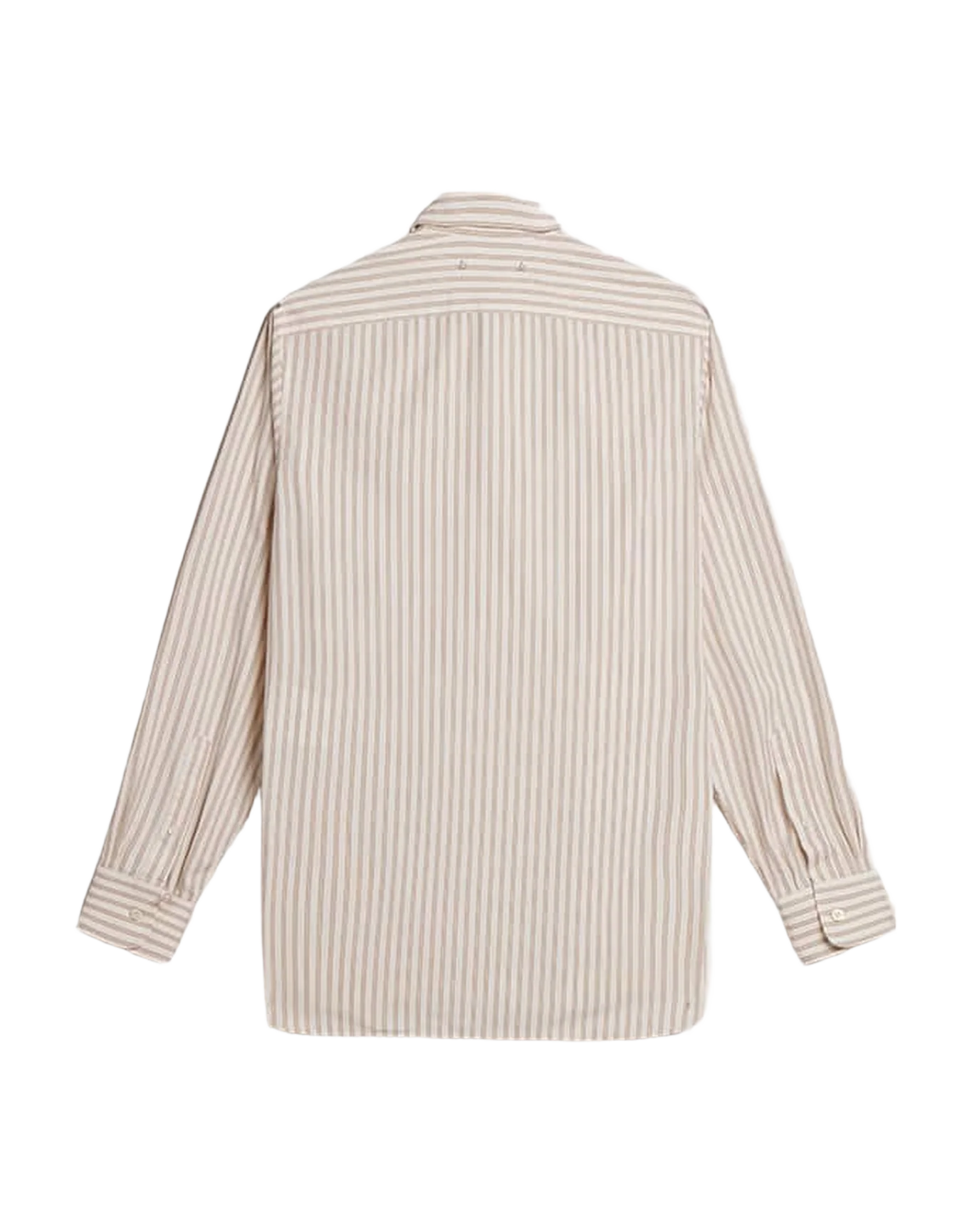 Men | White Cotton Shirt with Beige Stripes | Arctic Wolf x Travertine - Image 6