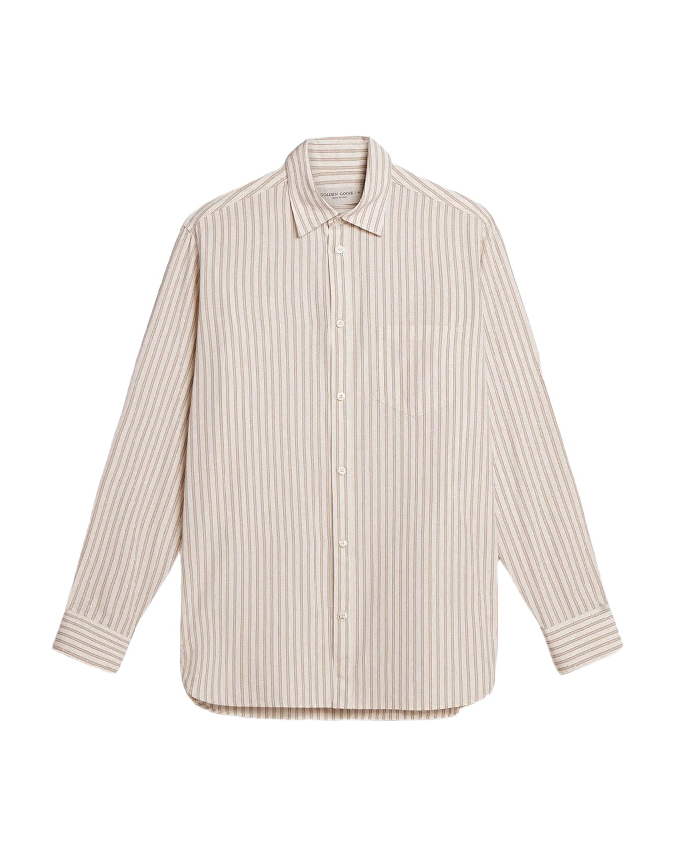 Men | White Cotton Shirt with Beige Stripes | Arctic Wolf x Travertine - Image 7