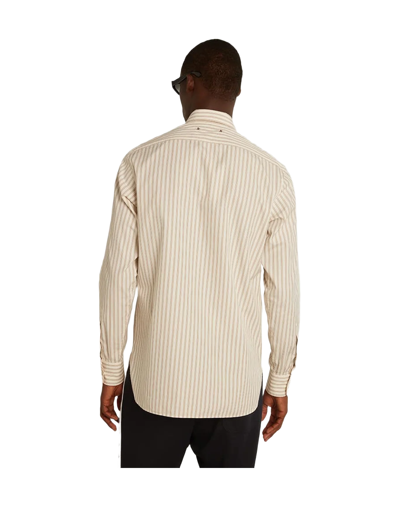 Men | White Cotton Shirt with Beige Stripes | Arctic Wolf x Travertine - Image 8