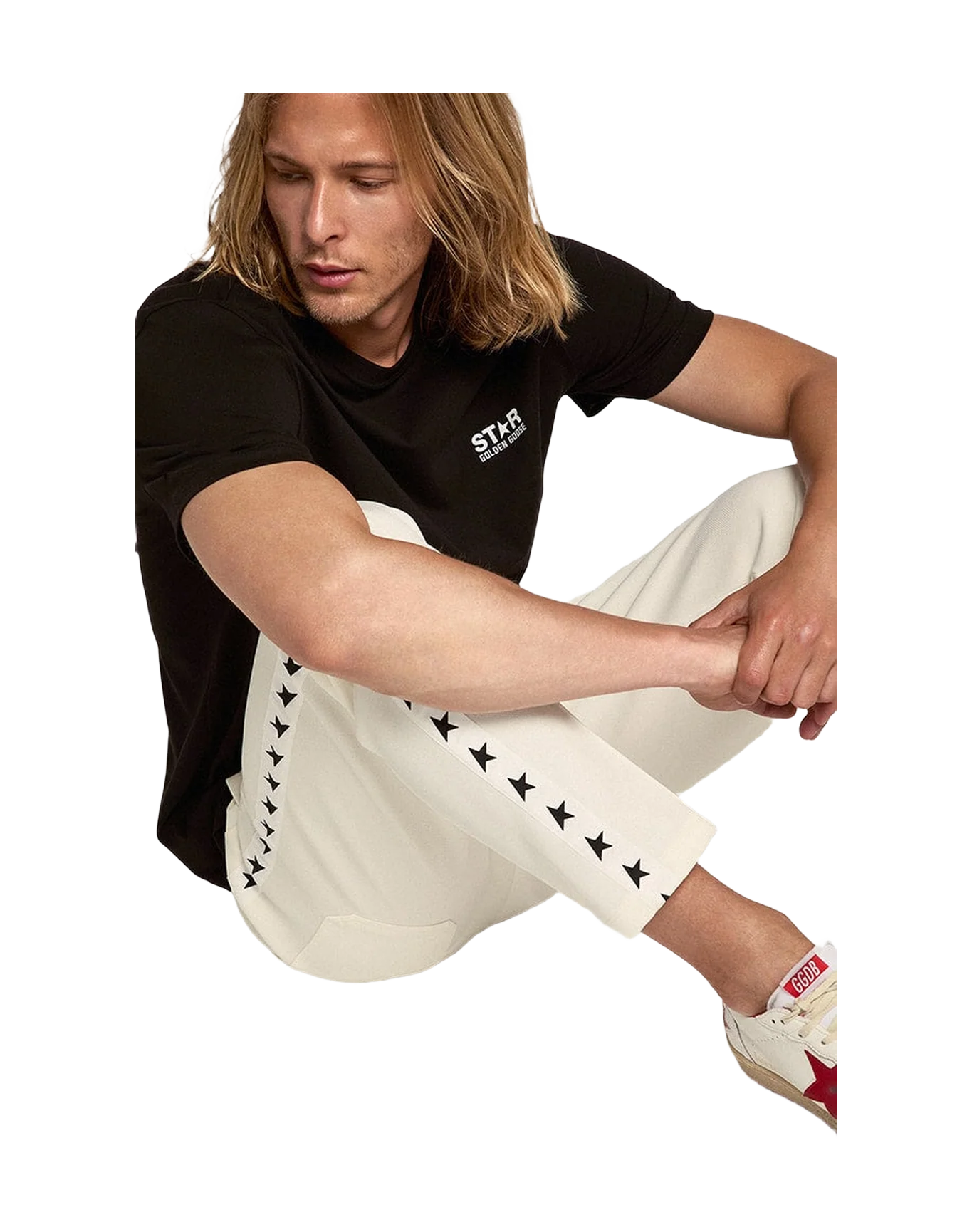 Men | White Joggers with Black Stars On The Sides | Papyrus x Black - Image 5