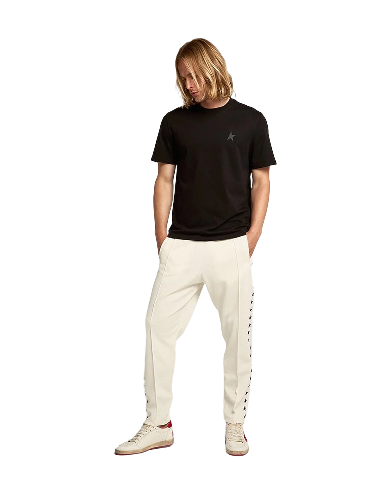 Men | White Joggers with Black Stars On The Sides | Papyrus x Black - Image 8
