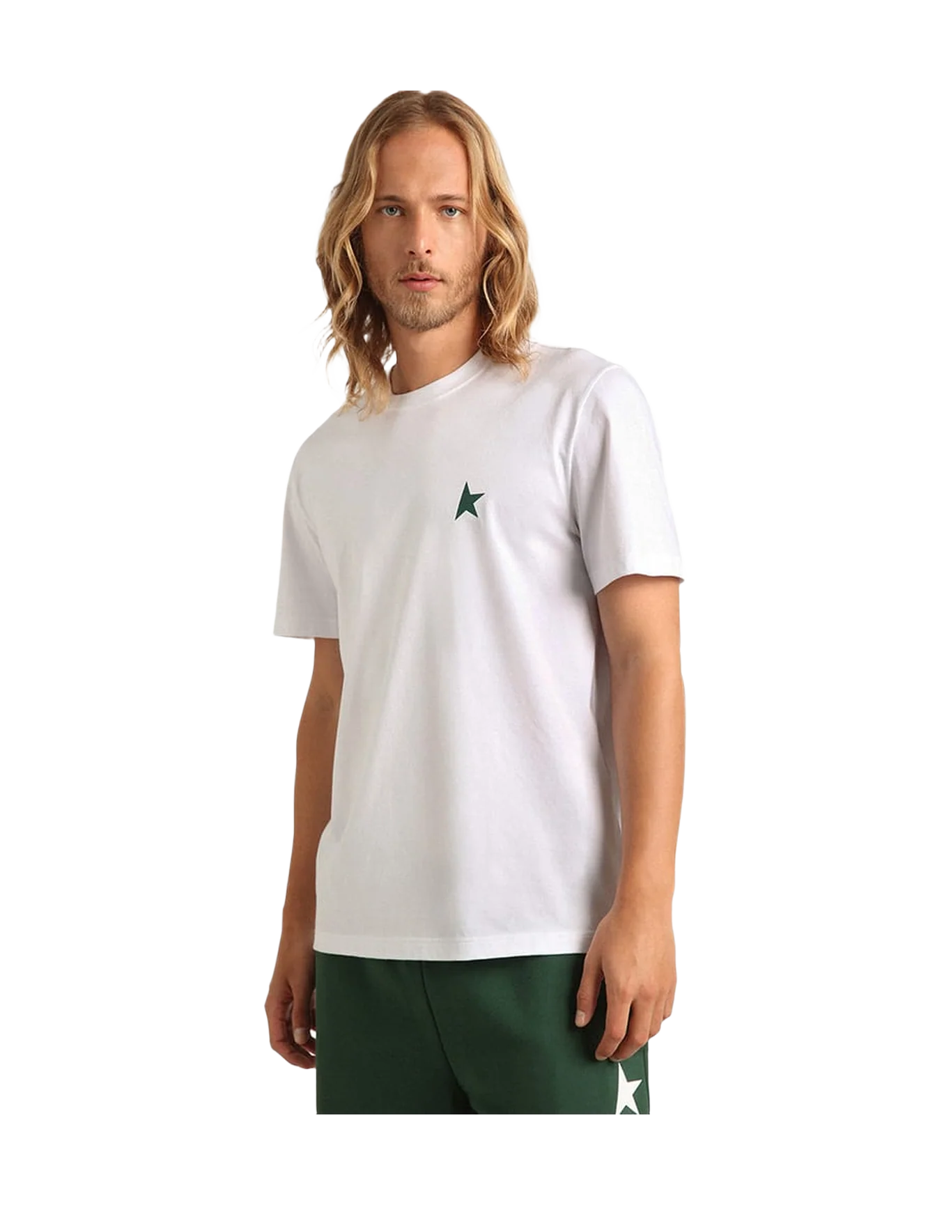 Men | White Star Collection T-Shirt with Contrasting Green Star On The Front | Optic White x Green - Image 4