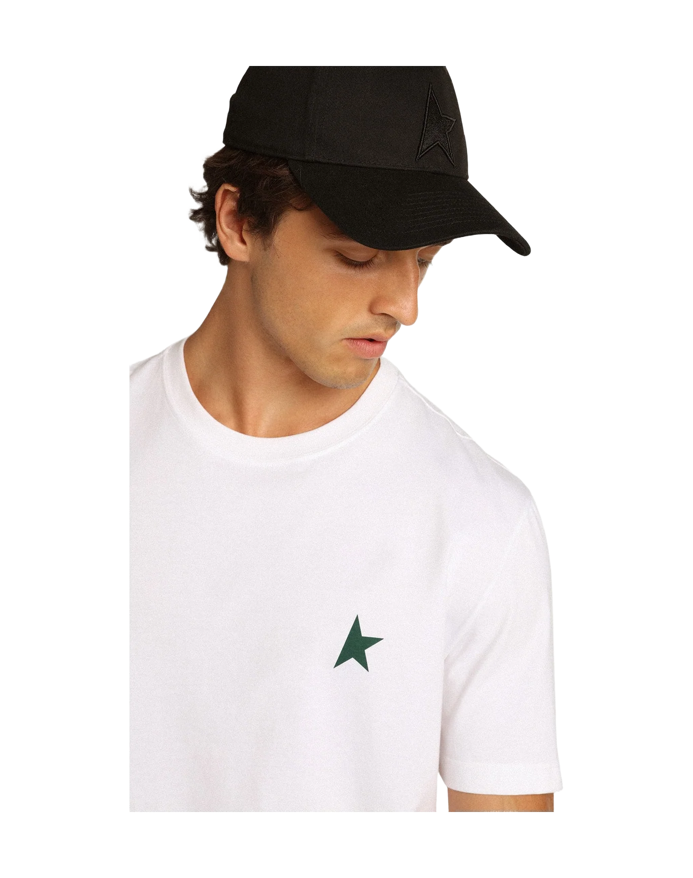 Men | White Star Collection T-Shirt with Contrasting Green Star On The Front | Optic White x Green - Image 5
