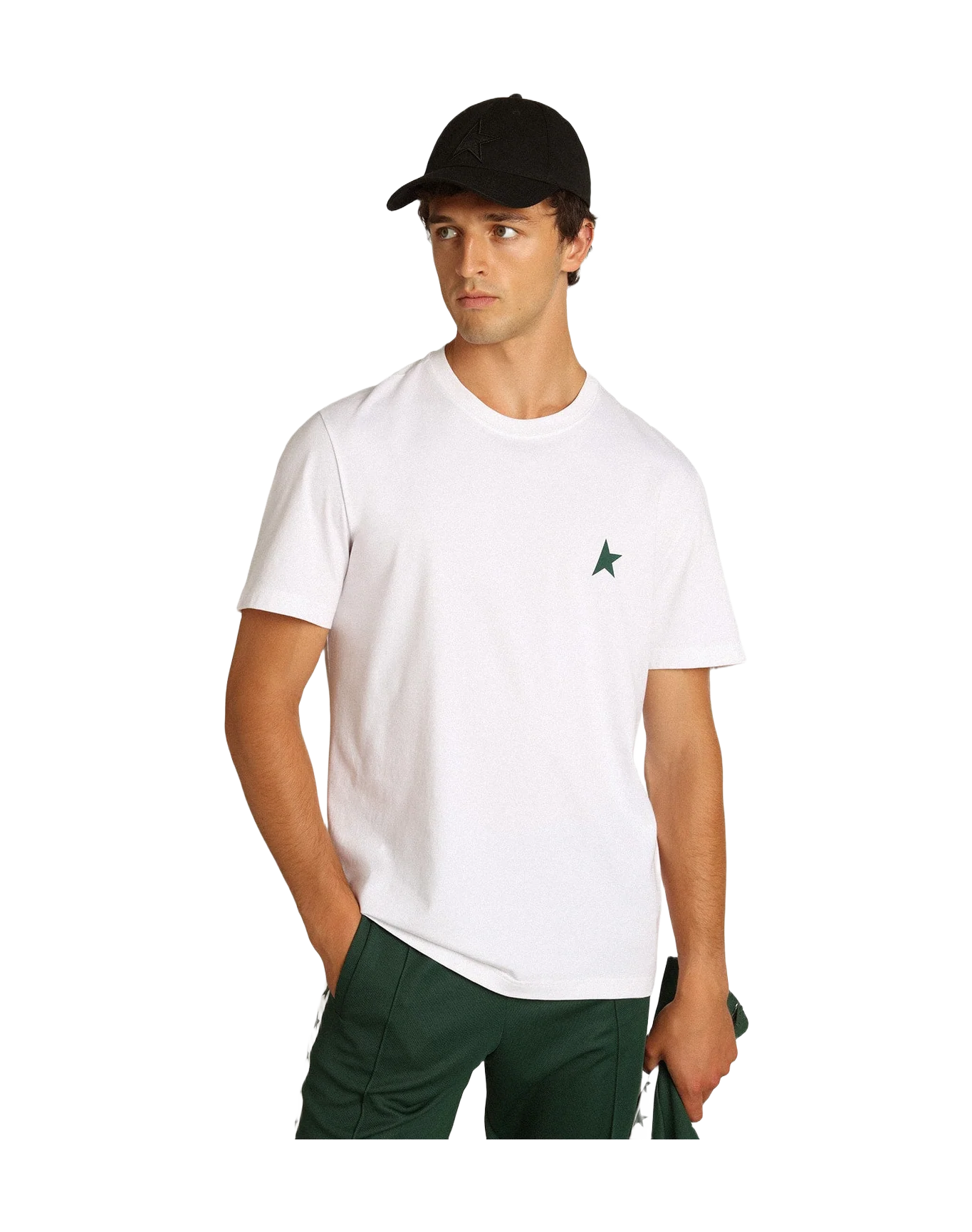 Men | White Star Collection T-Shirt with Contrasting Green Star On The Front | Optic White x Green - Image 6