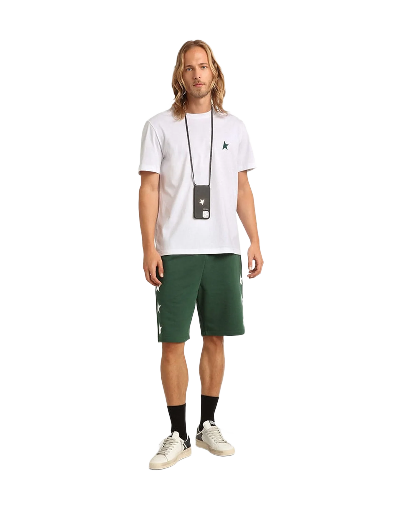 Men | White Star Collection T-Shirt with Contrasting Green Star On The Front | Optic White x Green - Image 7