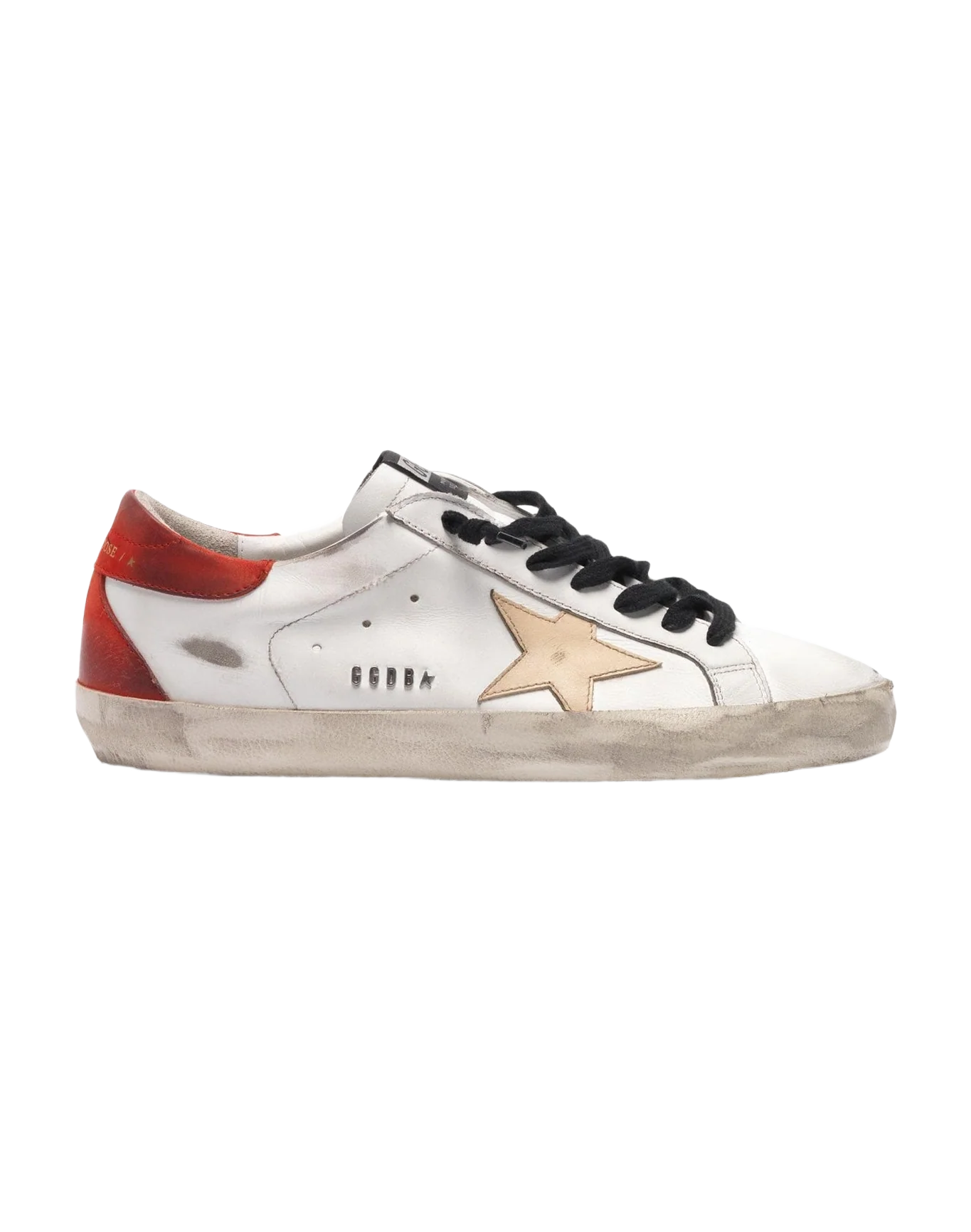 Men | White Super-Star Sneakers with Red Rear & Black Laces