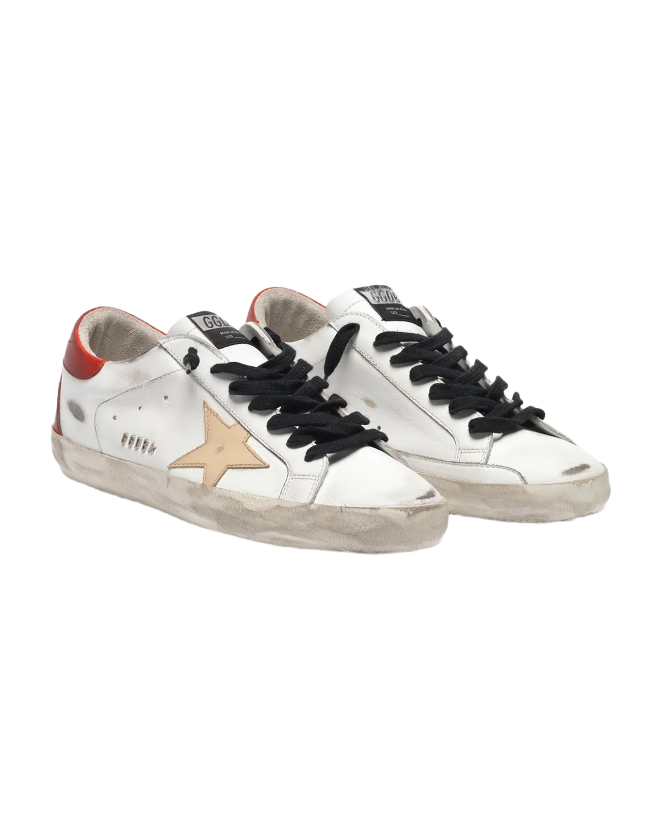Men | White Super-Star Sneakers with Red Rear & Black Laces - Image 3