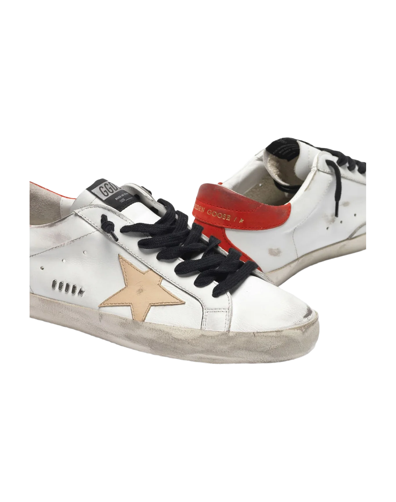 Men | White Super-Star Sneakers with Red Rear & Black Laces - Image 4