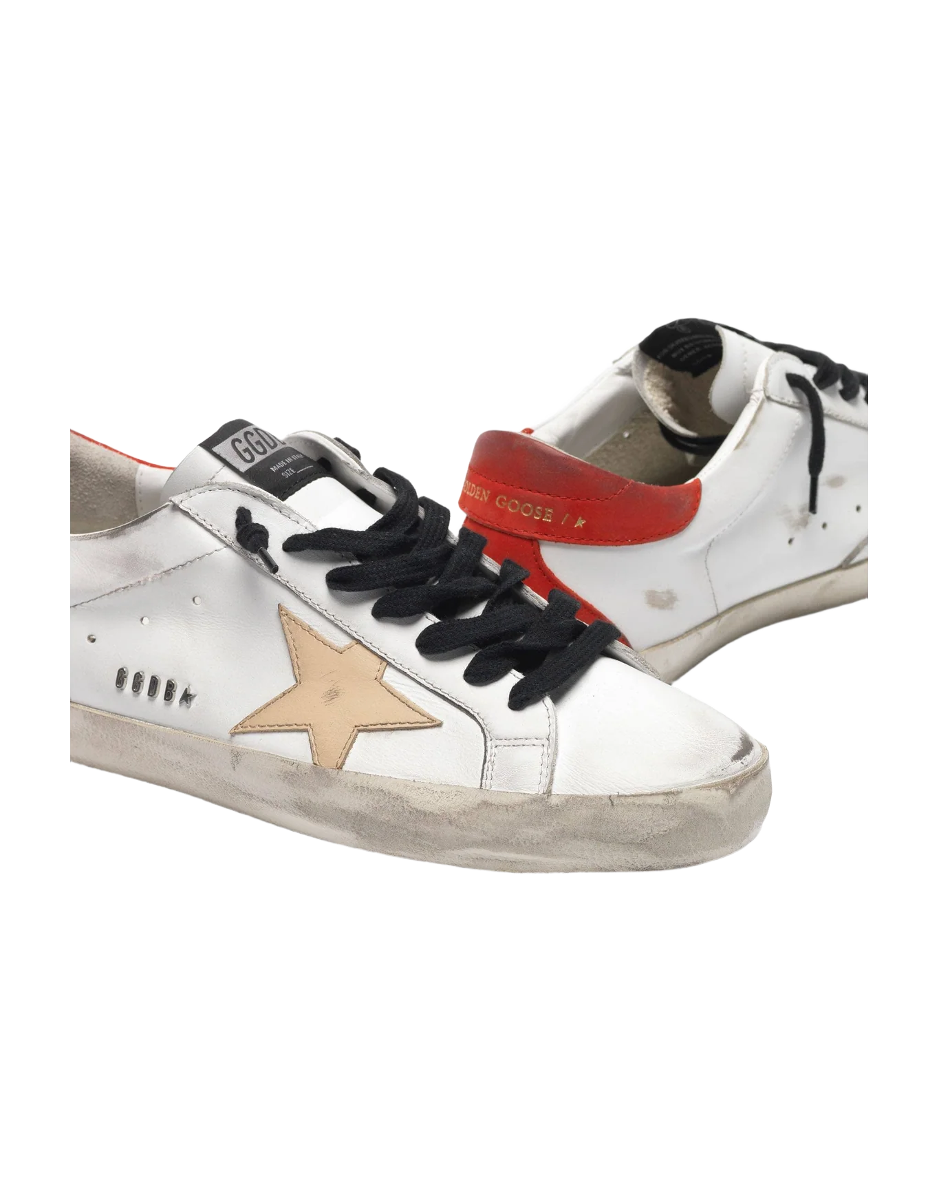 Men | White Super-Star Sneakers with Red Rear & Black Laces - Image 5