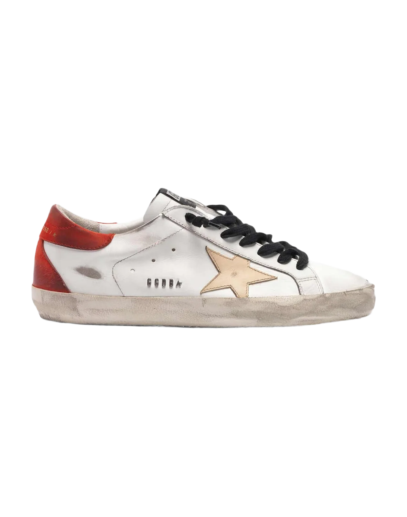Men | White Super-Star Sneakers with Red Rear & Black Laces - Image 7