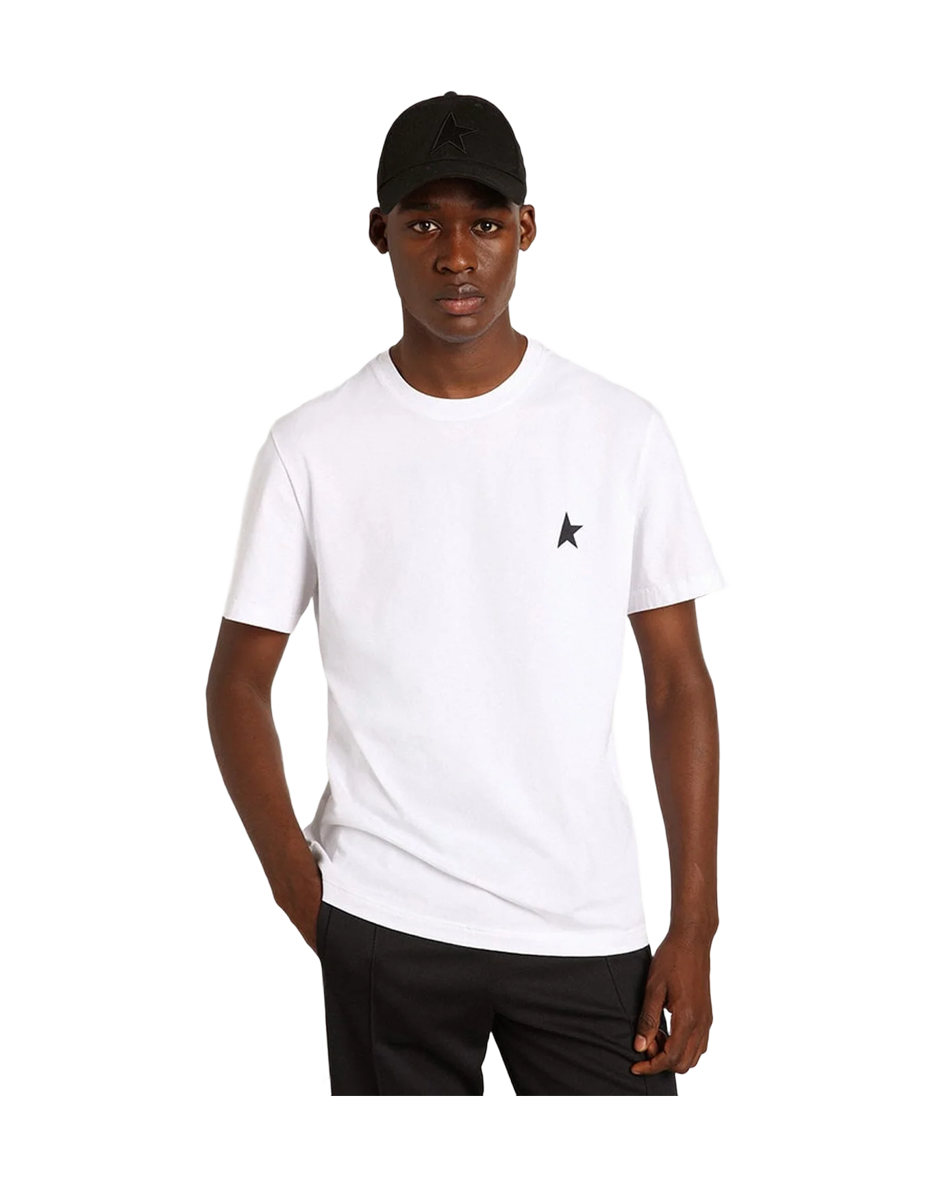 Men | White T-Shirt with Dark Blue Star On The Front | Optic White x Dark Blue - Image 11