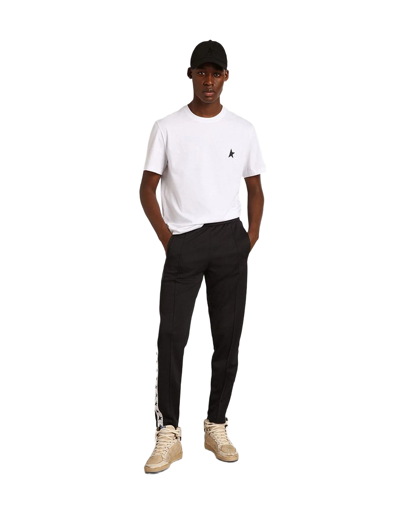 Men | White T-Shirt with Dark Blue Star On The Front | Optic White x Dark Blue - Image 2