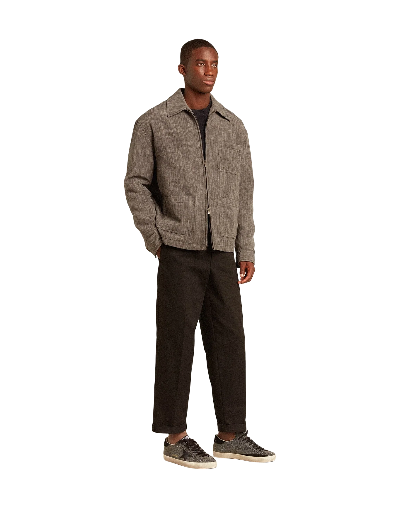 Men | Wool Blend Coach Jacket | Grey x White - Image 8