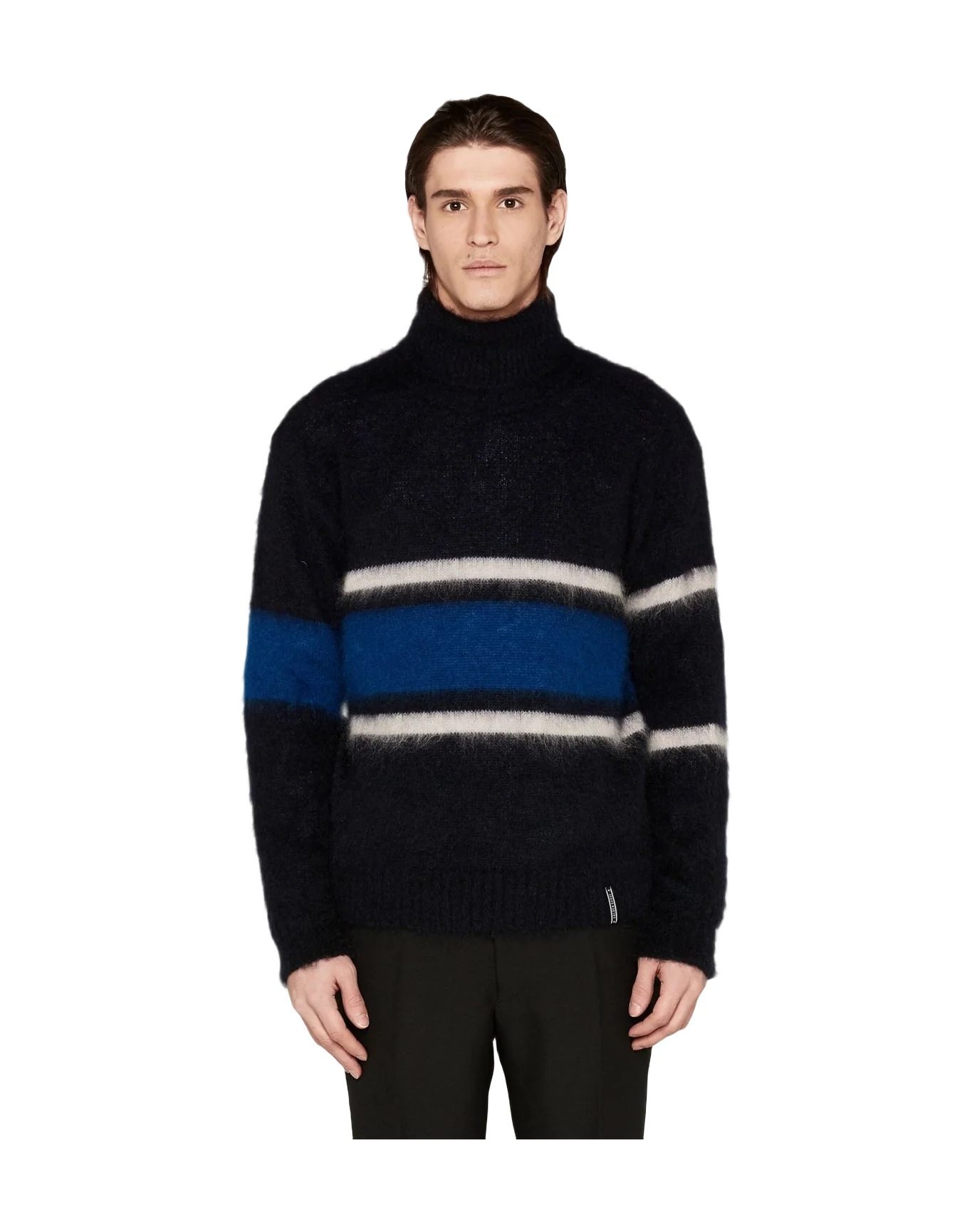 Men | Yoshiro Turtleneck Sweater Teaselled Wool with Striped Pattern