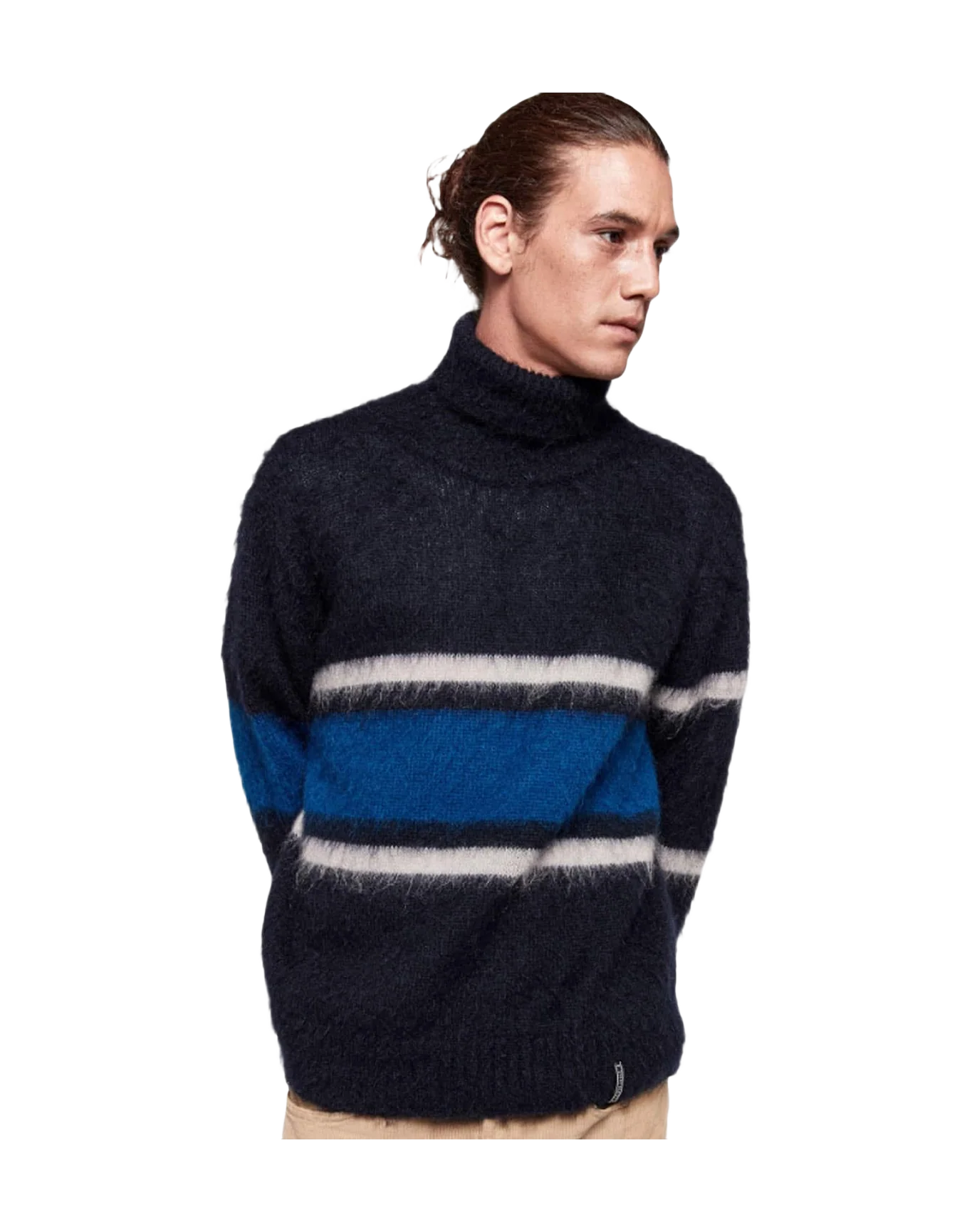 Men | Yoshiro Turtleneck Sweater Teaselled Wool with Striped Pattern - Image 2