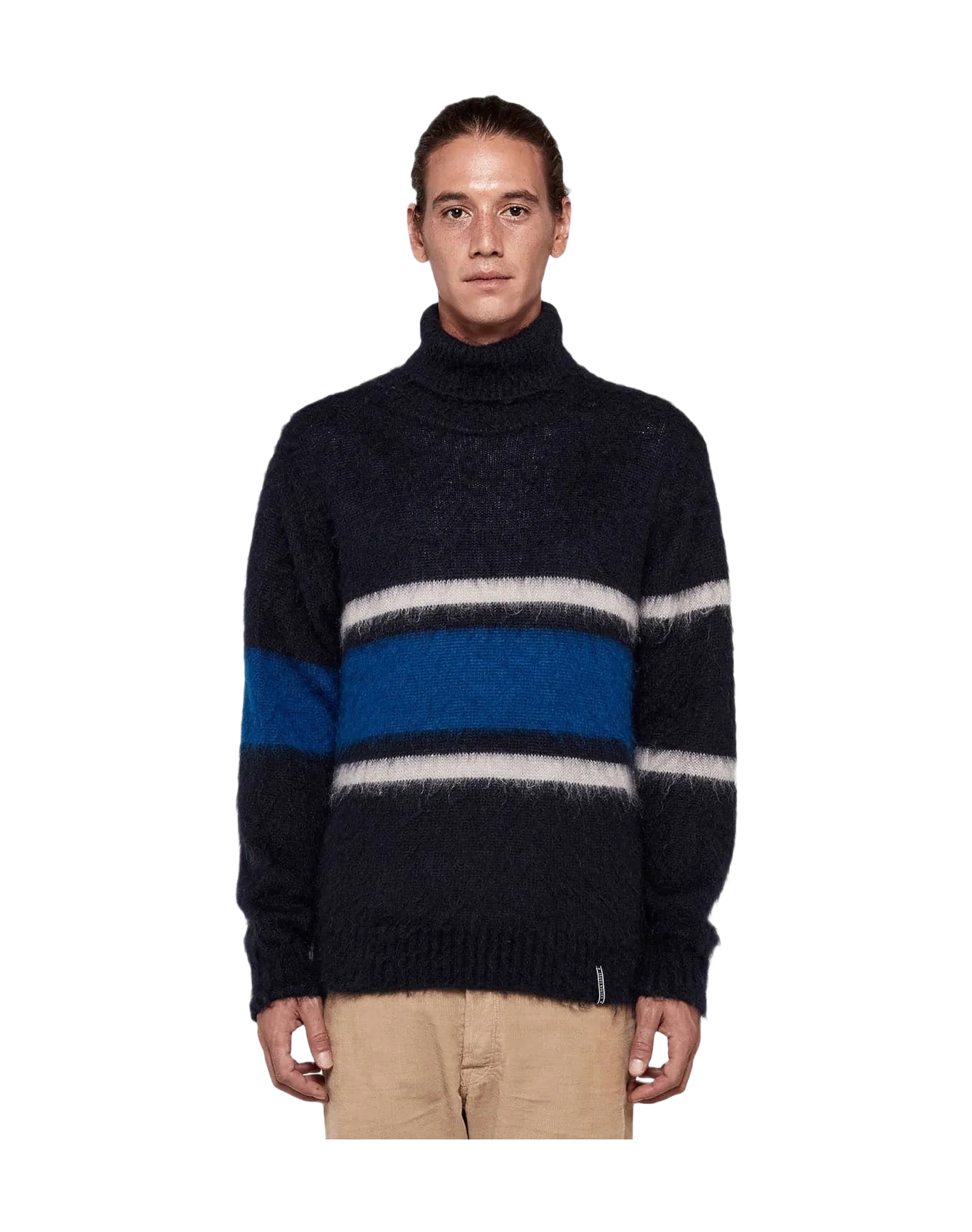 Men | Yoshiro Turtleneck Sweater Teaselled Wool with Striped Pattern - Image 4
