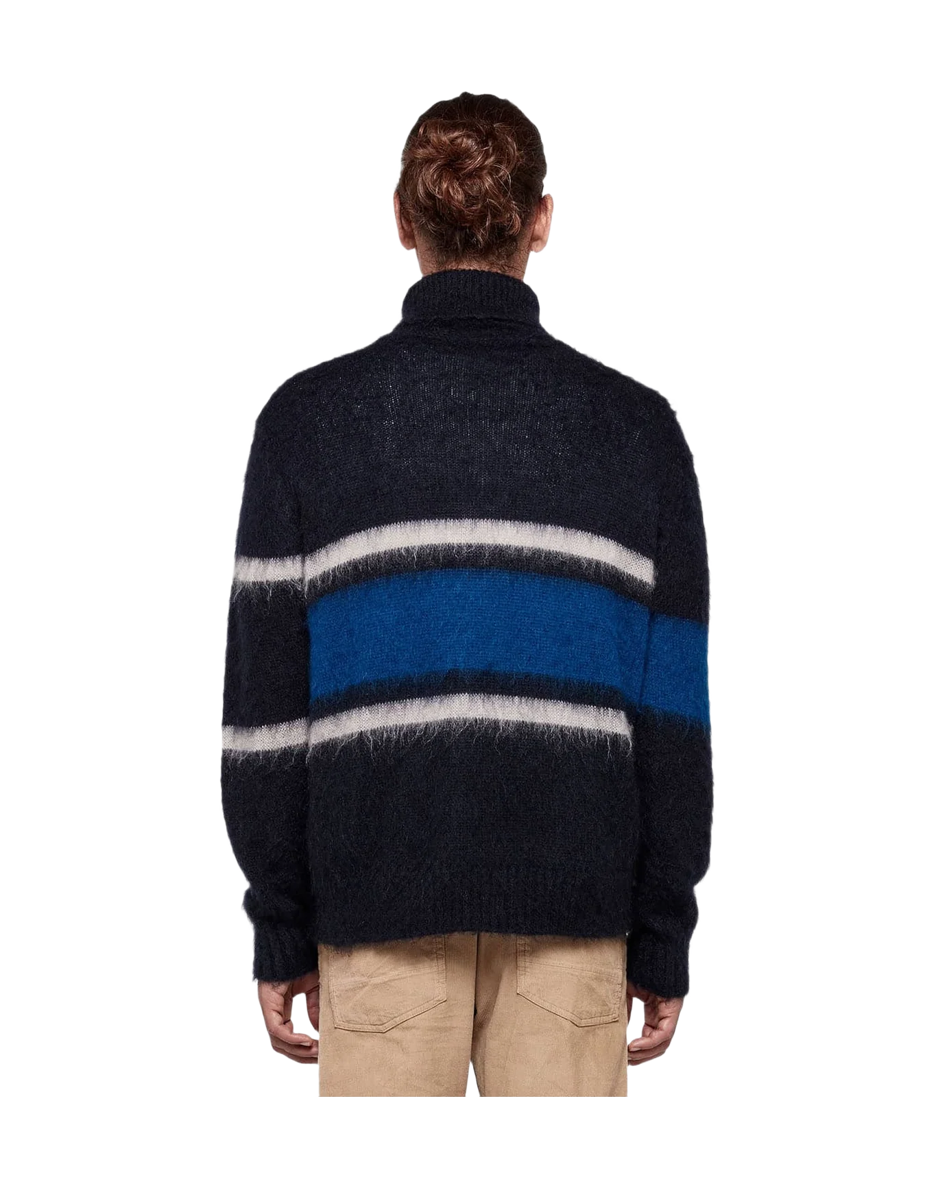 Men | Yoshiro Turtleneck Sweater Teaselled Wool with Striped Pattern - Image 6