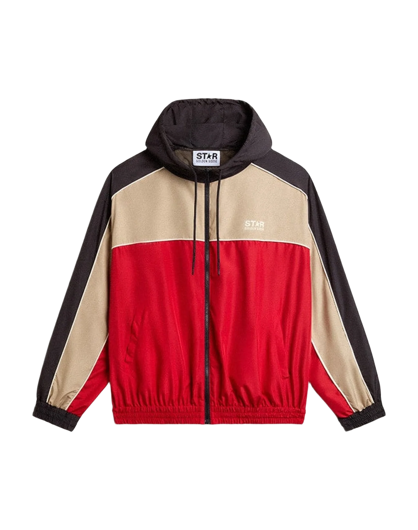 Men | Zipped Windbreaker with Contrast Fabrics Red & Dark Blue | Savvy Red x Dark Blue x Pale Khaki