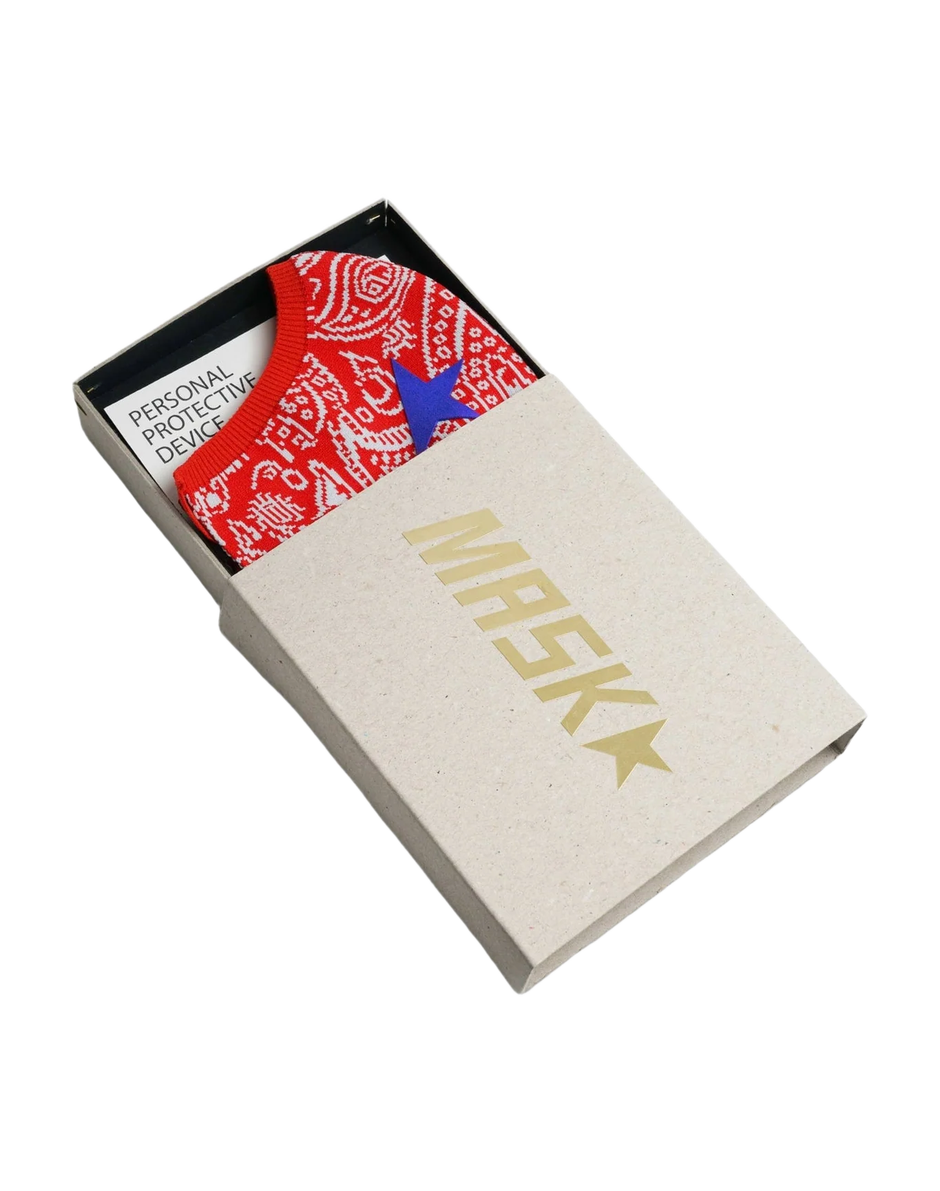 Unisex | Bandana Print Golden Face Mask with Blue Star | Red