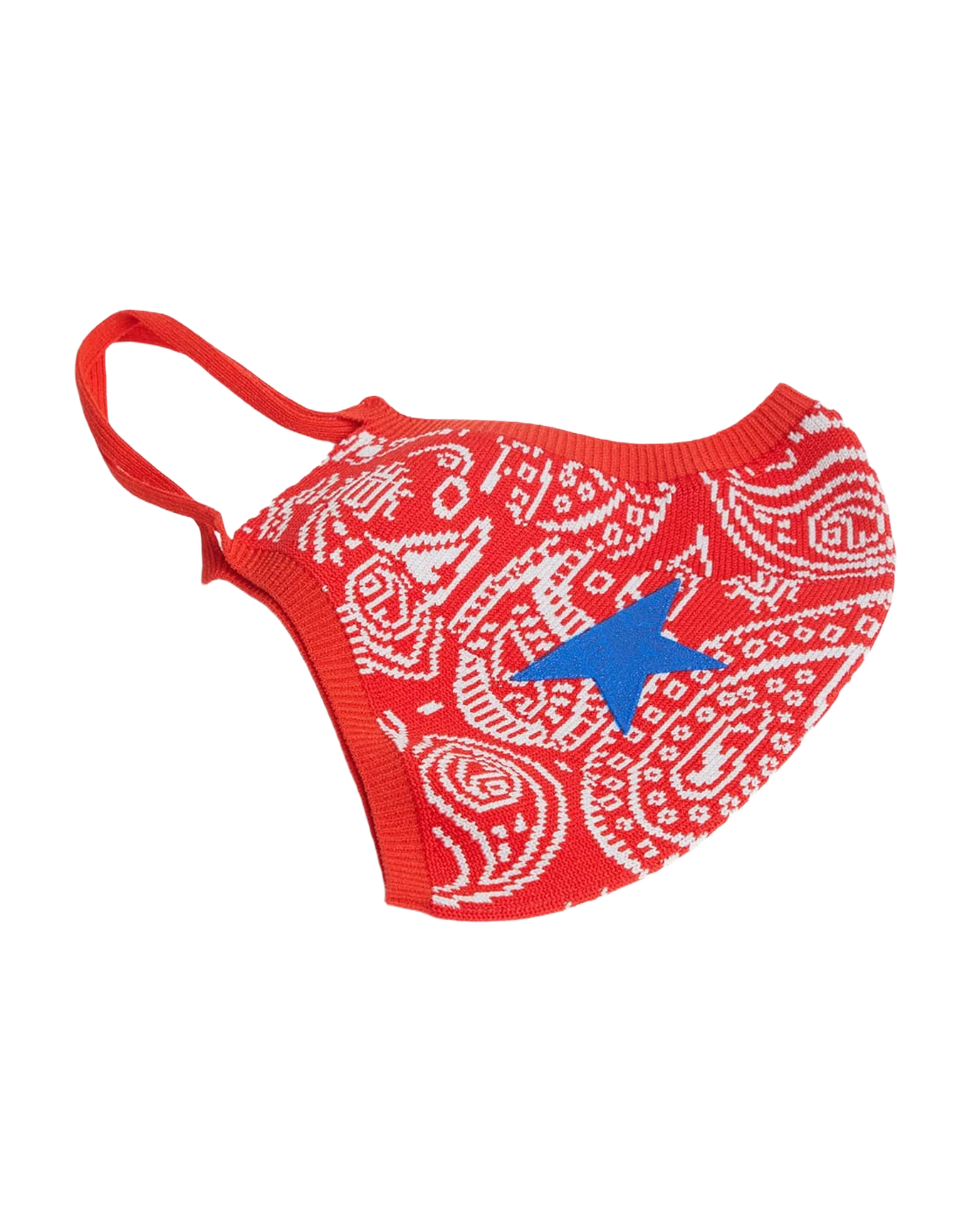 Unisex | Bandana Print Golden Face Mask with Blue Star | Red - Image 5