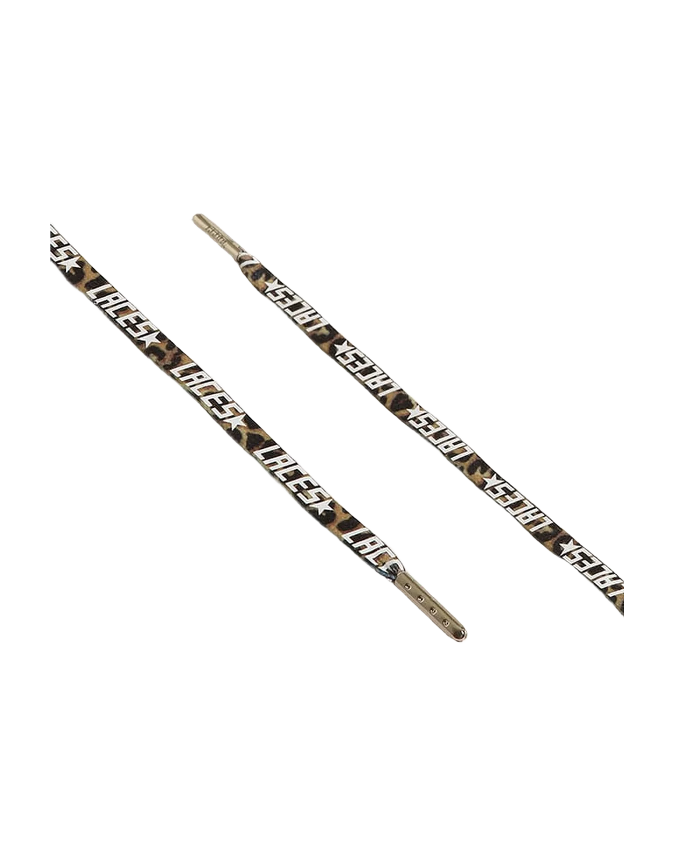Unisex | Beige & Brown Leopard-Print Laces with Contrasting White "Laces" Lettering | Beige Brown Leo x White x Silver - Image 2