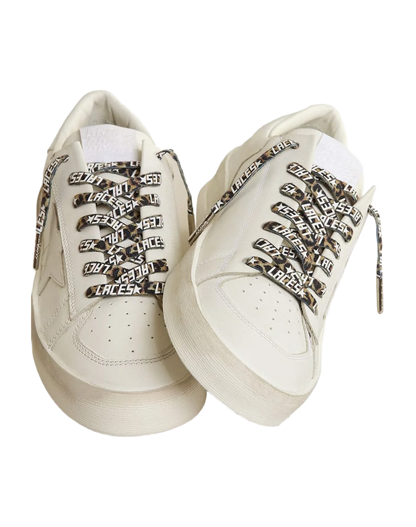 Unisex | Beige & Brown Leopard-Print Laces with Contrasting White "Laces" Lettering | Beige Brown Leo x White x Silver - Image 4