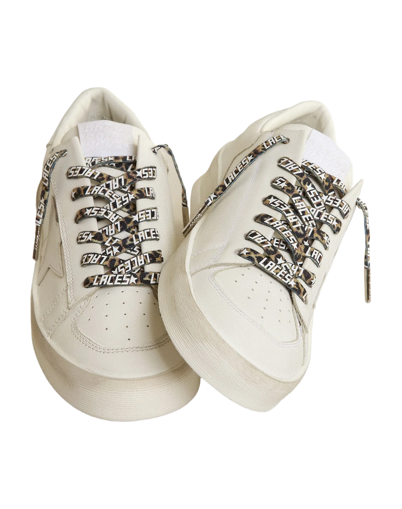 Unisex | Beige & Brown Leopard-Print Laces with Contrasting White "Laces" Lettering | Beige Brown Leo x White x Silver - Image 6