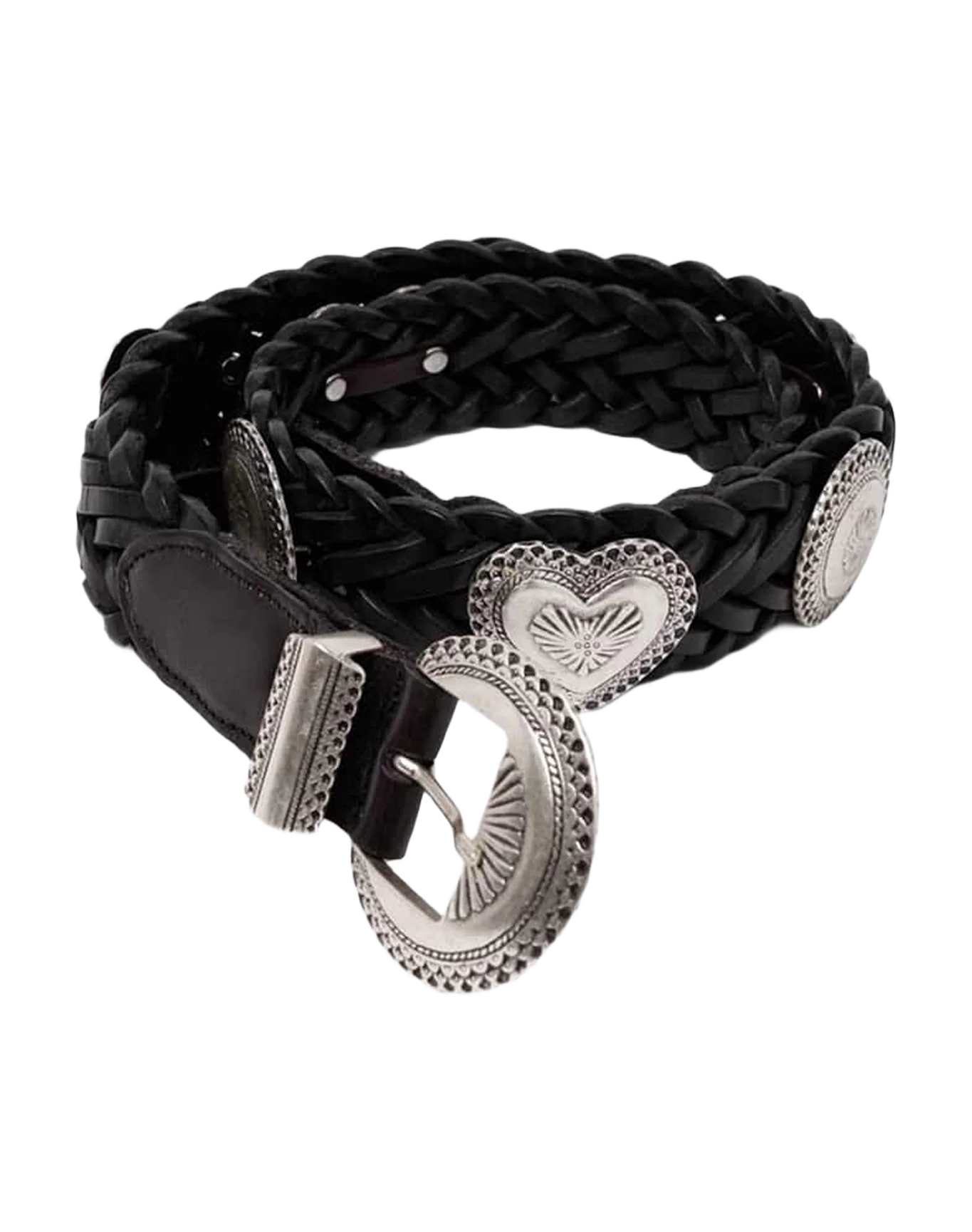 Unisex | Black Hearts Belt Made Of Braided Leather with Heart-Shaped Studs - Image 3
