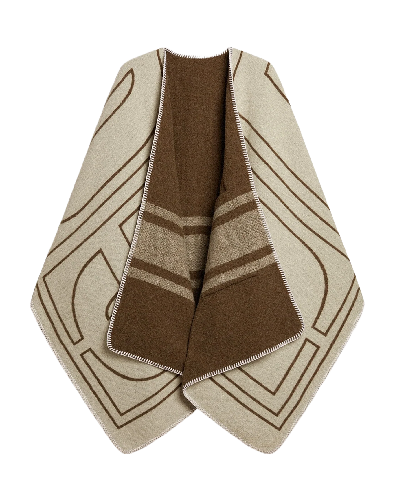 Unisex | Double-Sided Cape Military-Green Wool Blend | Army Green x Off White - Image 11