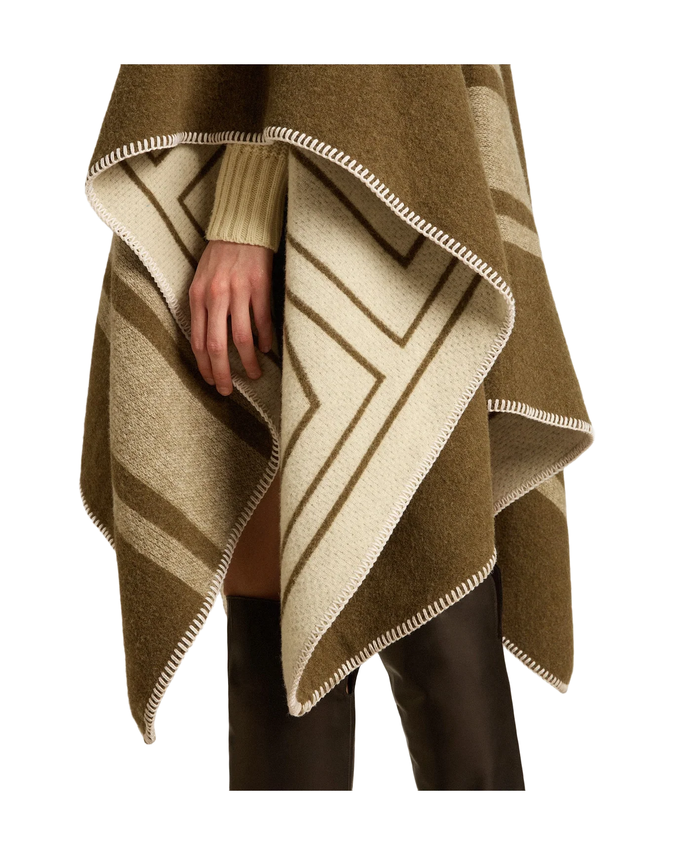 Unisex | Double-Sided Cape Military-Green Wool Blend | Army Green x Off White - Image 12