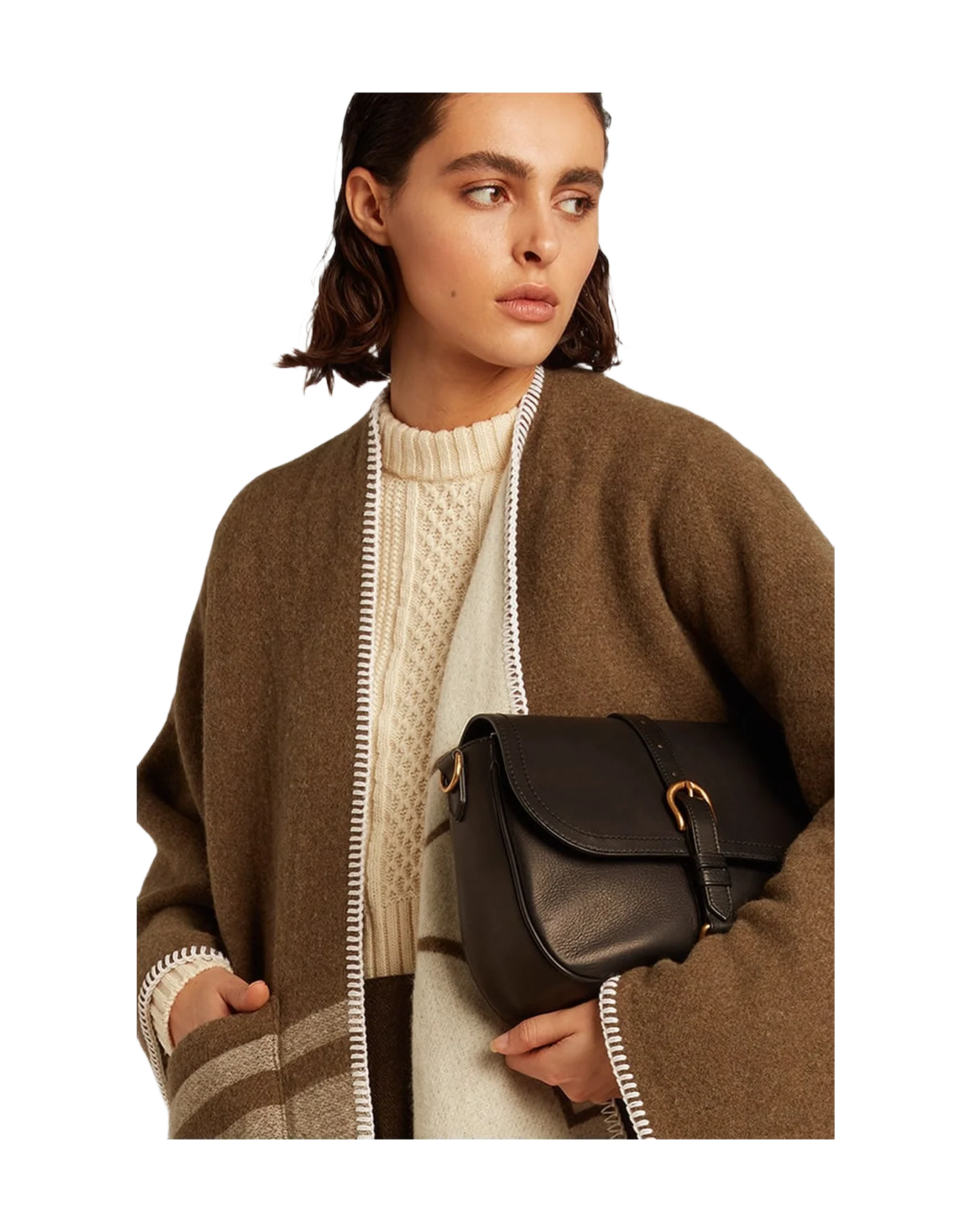 Unisex | Double-Sided Cape Military-Green Wool Blend | Army Green x Off White - Image 16