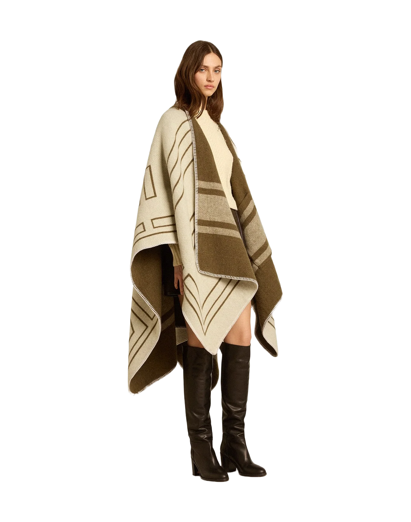 Unisex | Double-Sided Cape Military-Green Wool Blend | Army Green x Off White - Image 2