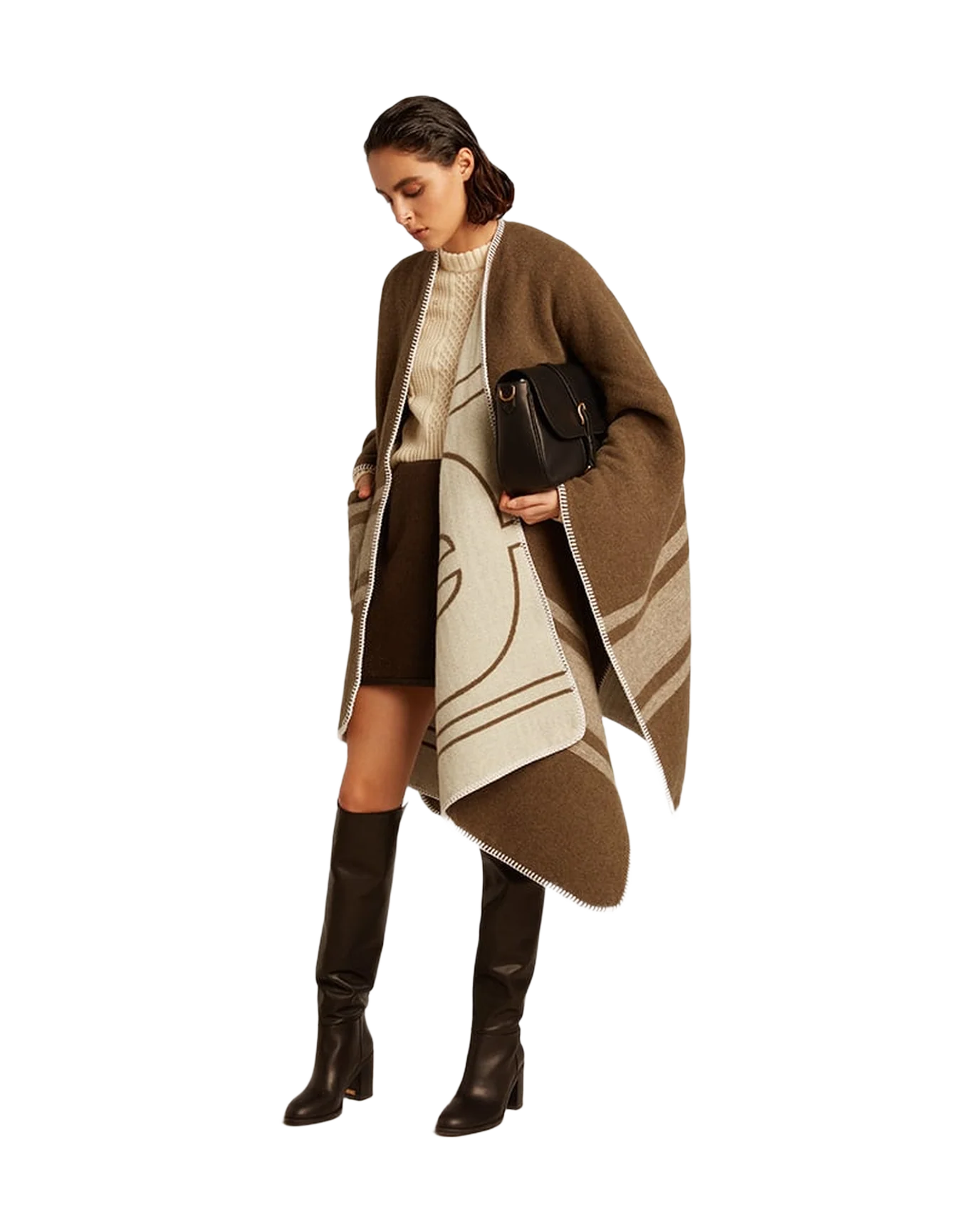 Unisex | Double-Sided Cape Military-Green Wool Blend | Army Green x Off White - Image 3