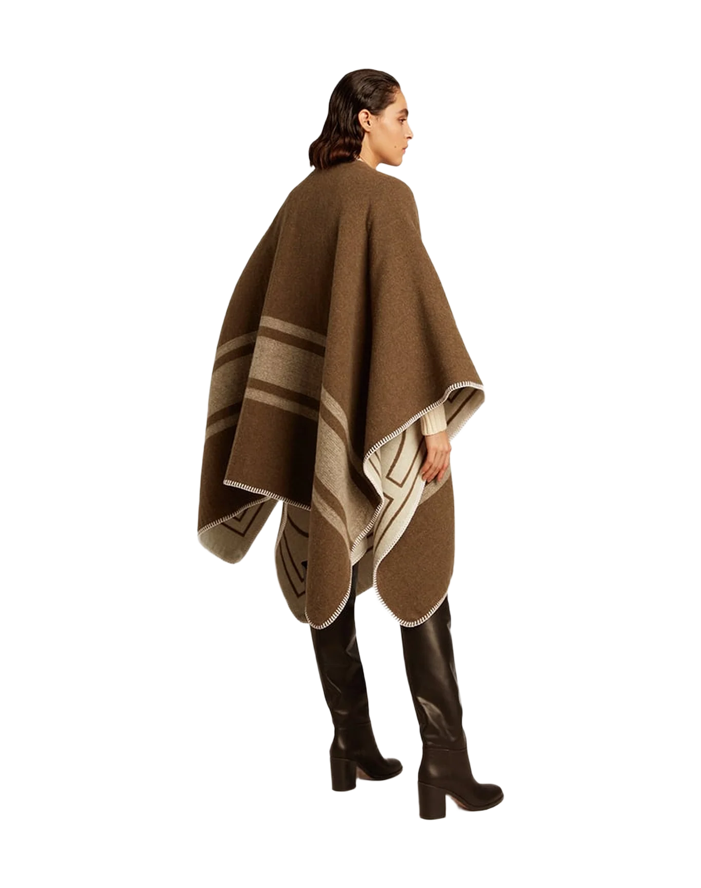 Unisex | Double-Sided Cape Military-Green Wool Blend | Army Green x Off White - Image 5