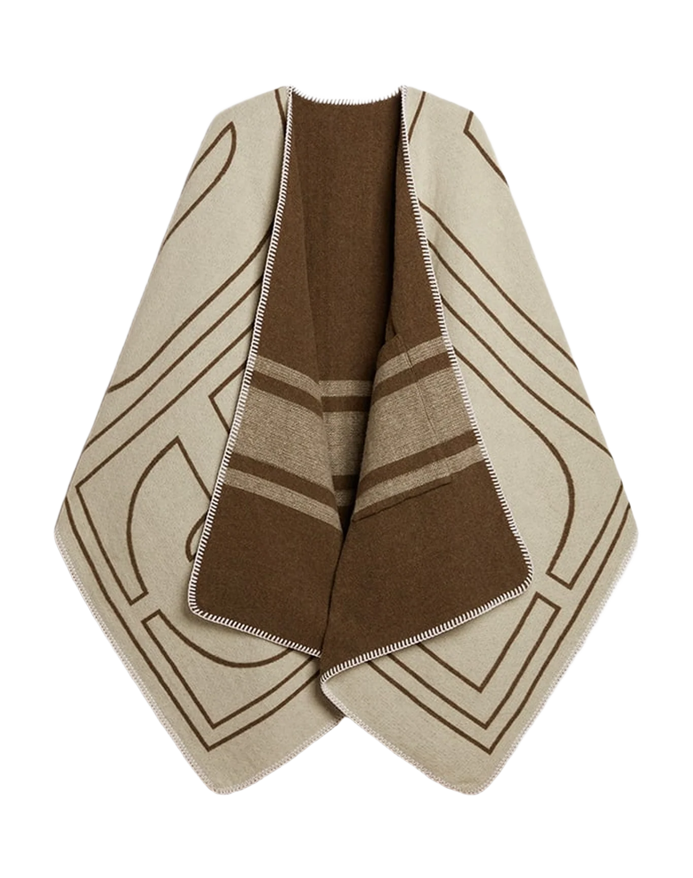 Unisex | Double-Sided Cape Military-Green Wool Blend | Army Green x Off White - Image 7