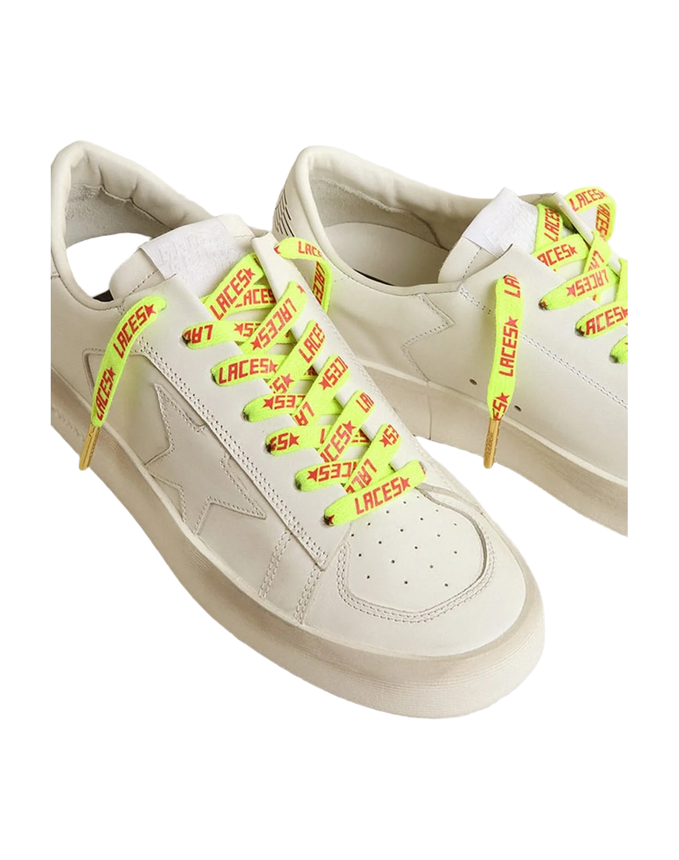 Unisex | Fluorescent Yellow Laces with Contrasting Orange "Laces" Lettering | Fluo Yellow x Orange x Gold - Image 2