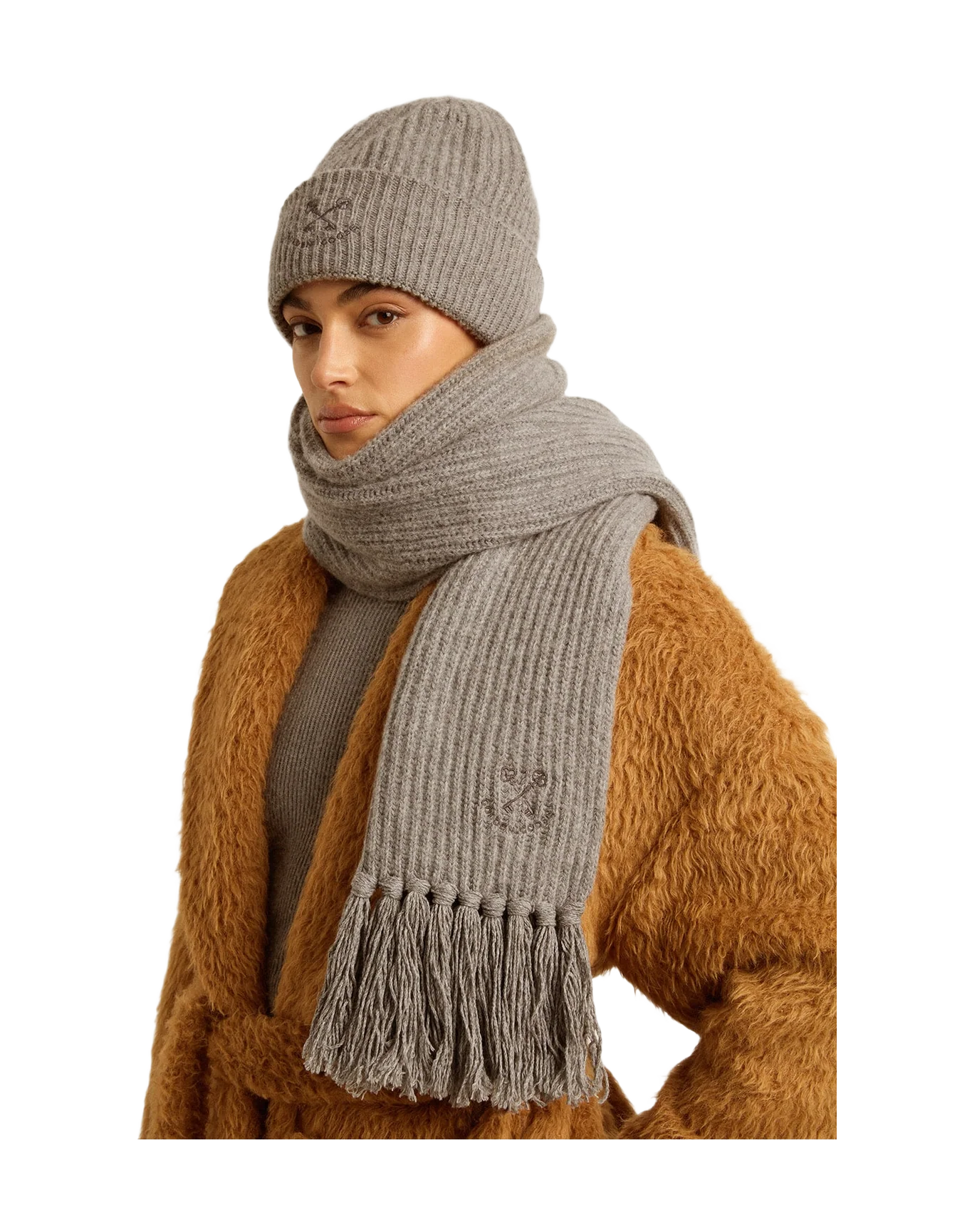 Unisex | Gray Ribbed Wool Scarf | Grey Melange - Image 3