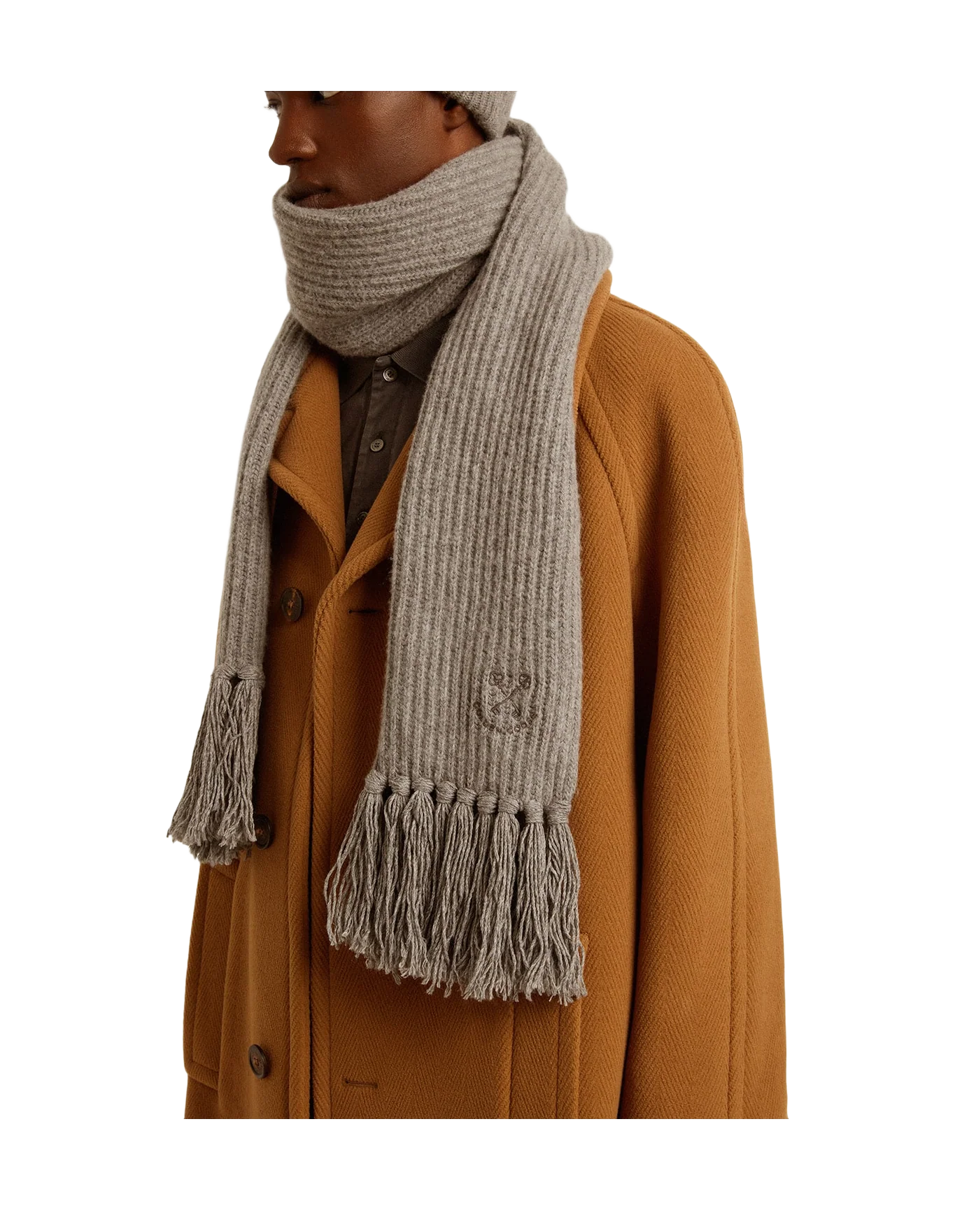 Unisex | Gray Ribbed Wool Scarf | Grey Melange - Image 4