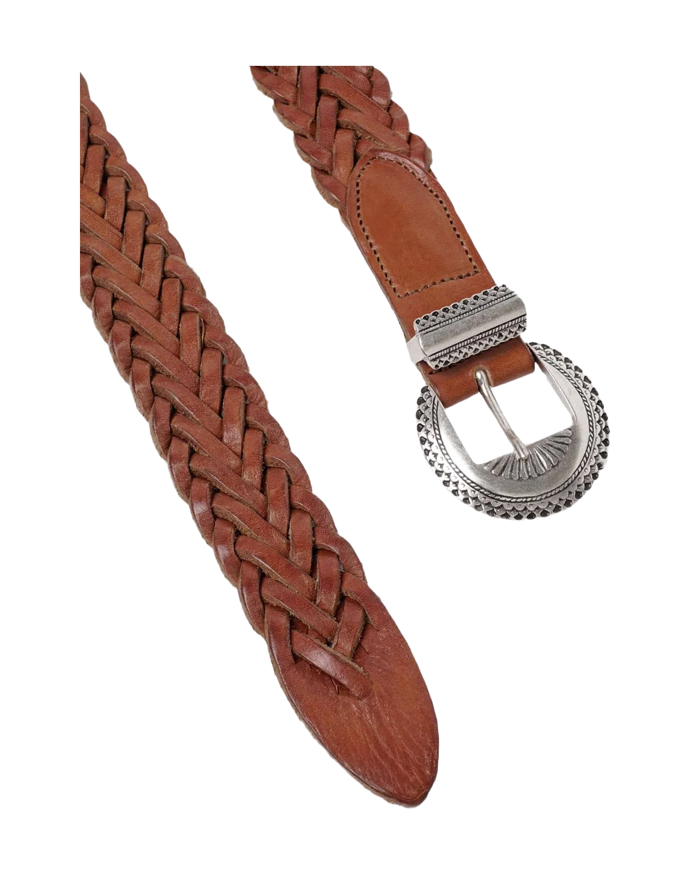 Unisex | Tan Hearts Belt Made Of Braided Leather with Heart-Shaped Studs - Image 3